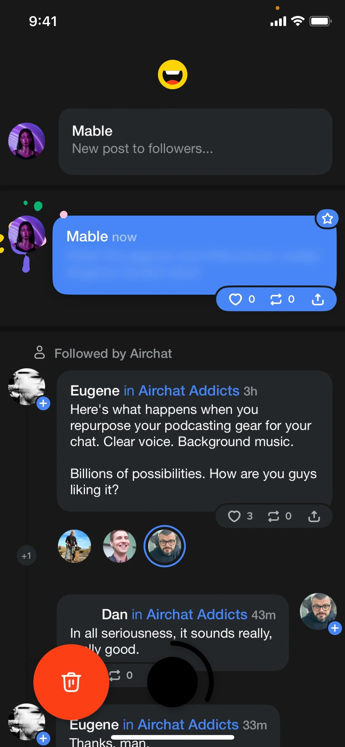 Airchat UI Design Screenshot: Asynchronous Voice Conversations