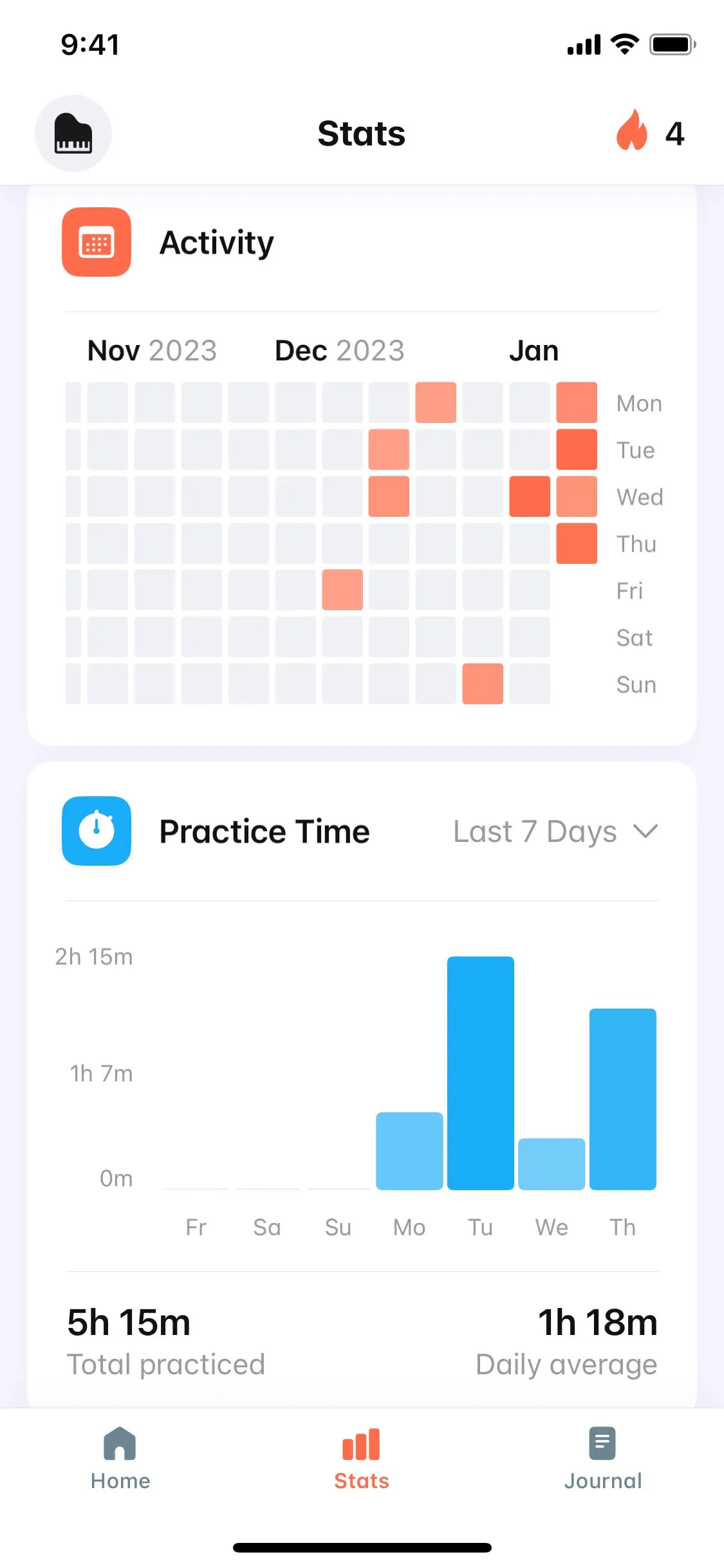 Andante UI Design Screenshot: Music Practice Journal & Metronome