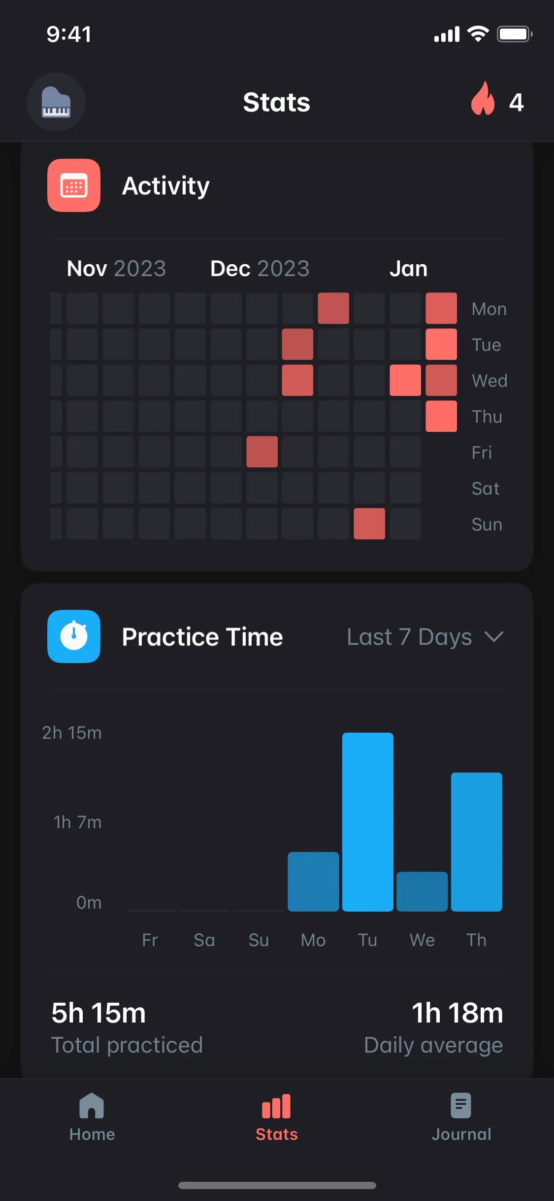 Andante UI Design Screenshot: Music Practice Journal & Metronome