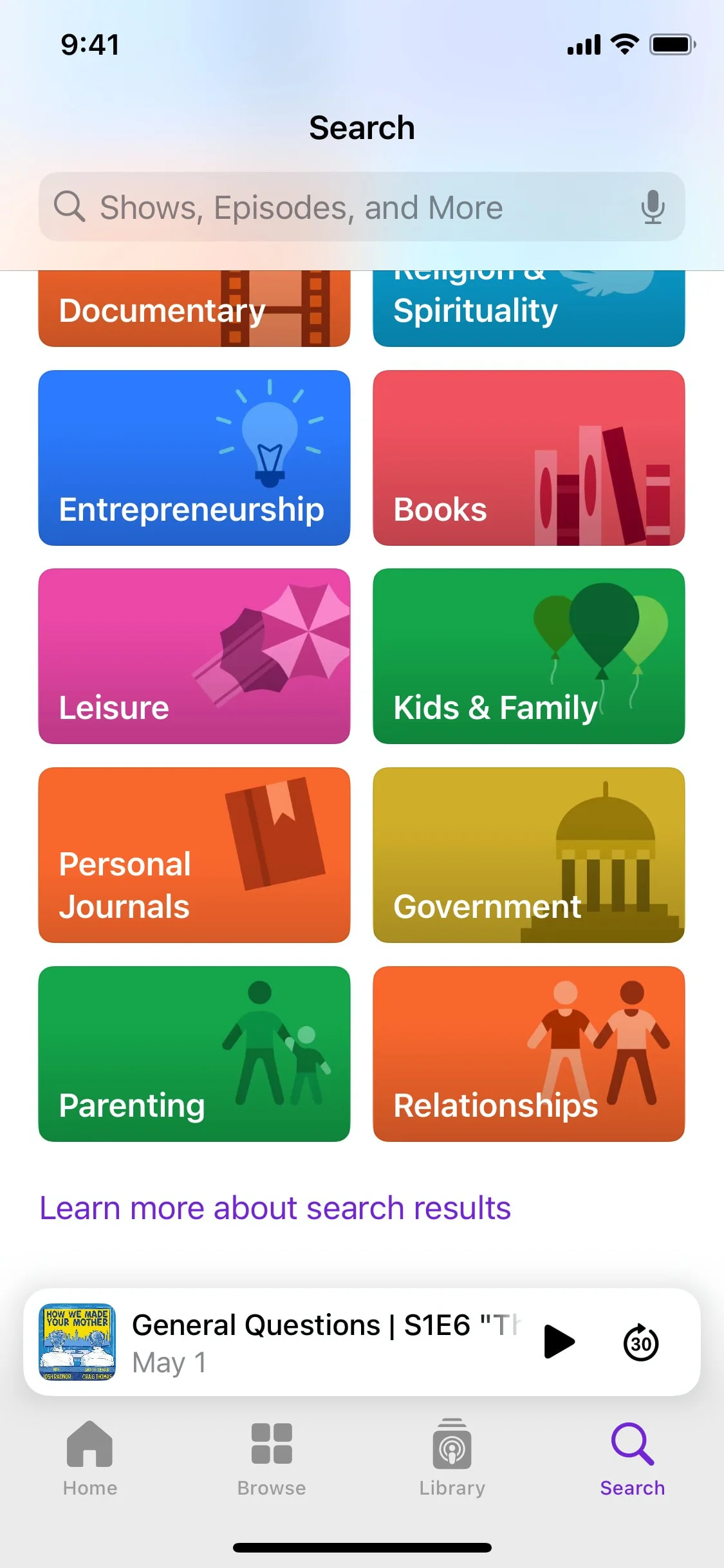 Apple Podcasts UI Design Screenshot: Curated Audio Shows & Narrative Audio