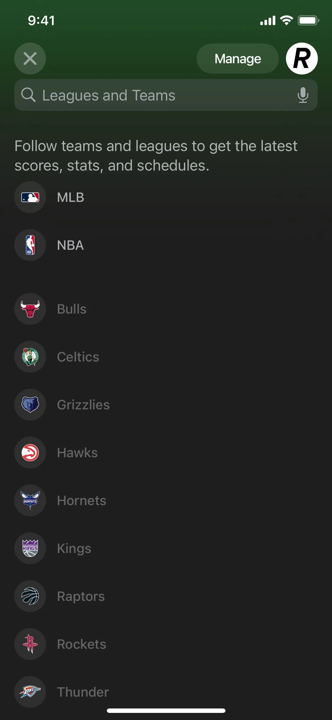 Apple Sports UI Design Screenshot: Real-Time Scores, Stats & Live Leagues