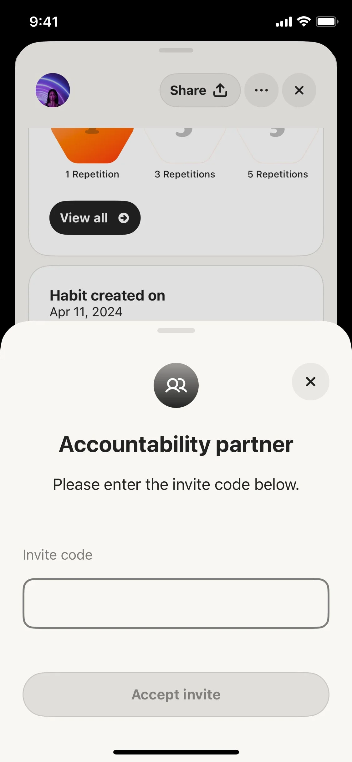 Atoms UI Design Screenshot: Daily Habit Streaks & Behavior Change