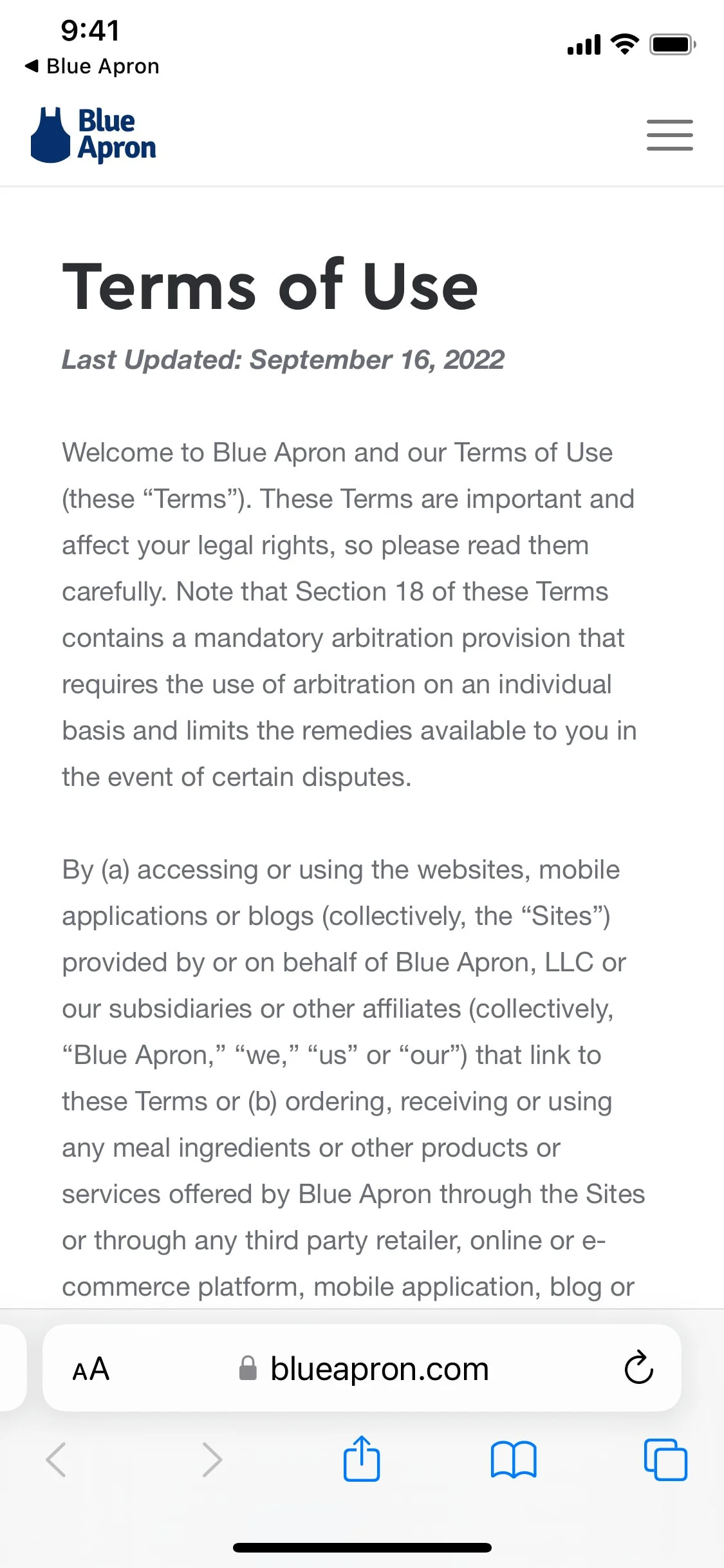 Blue Apron UI Design Screenshot: Gourmet Meal Kits & Recipes