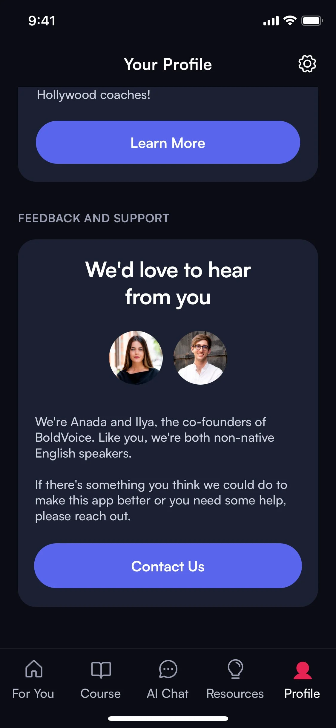 BoldVoice UI Design Screenshot: Accent Training & Public Speaking Coach