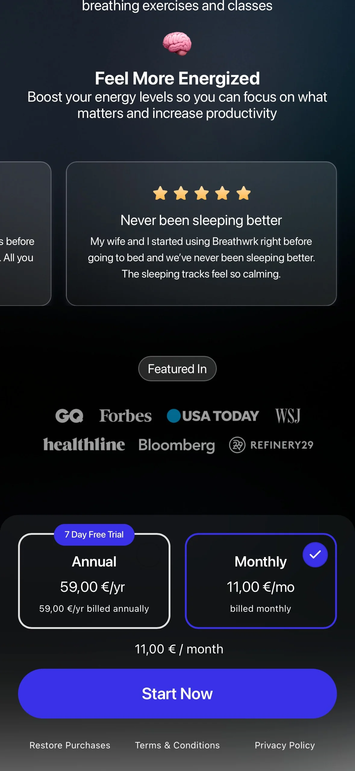 Breathwrk UI Design Screenshot: Guided Breathwork for Stress Relief