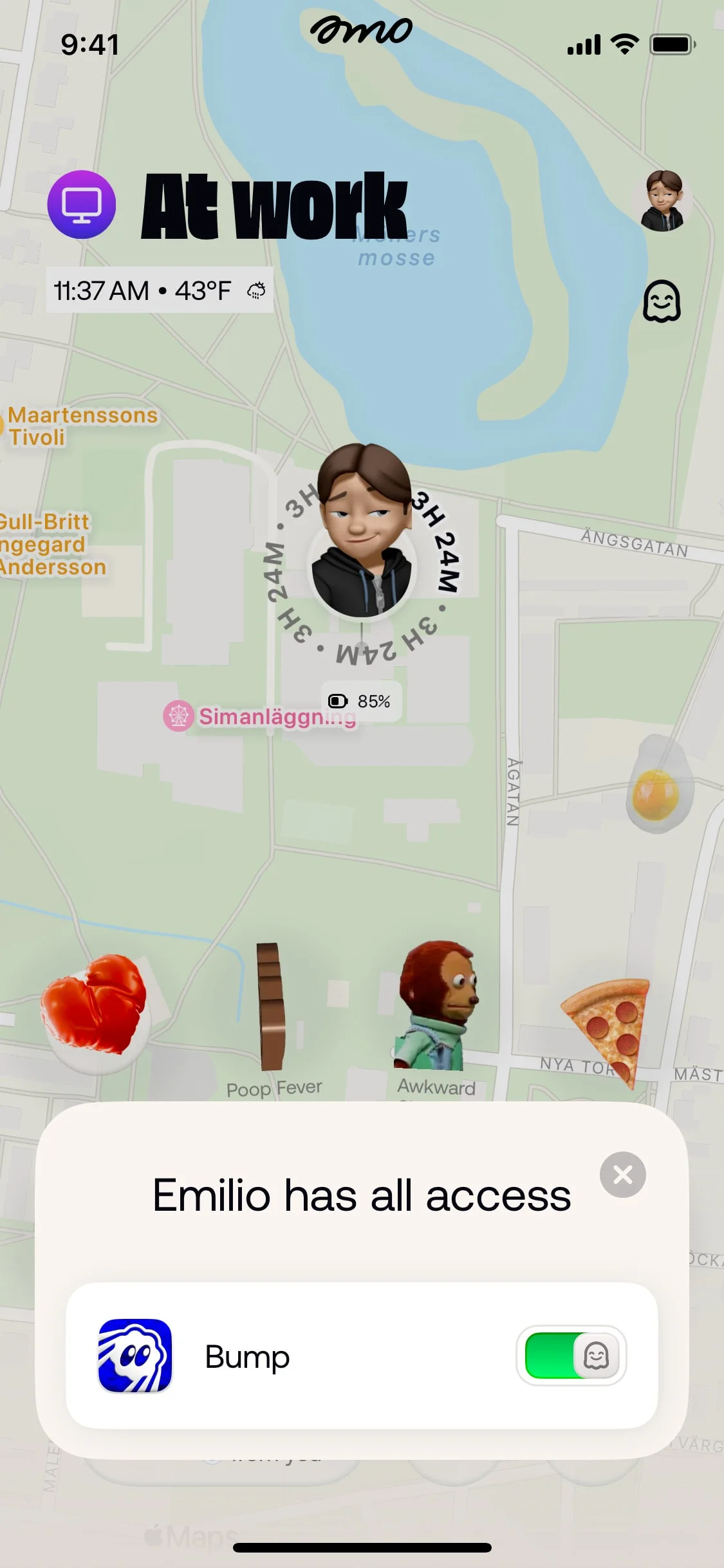 Bump UI Design Screenshot: Spontaneous Social Connections & Status