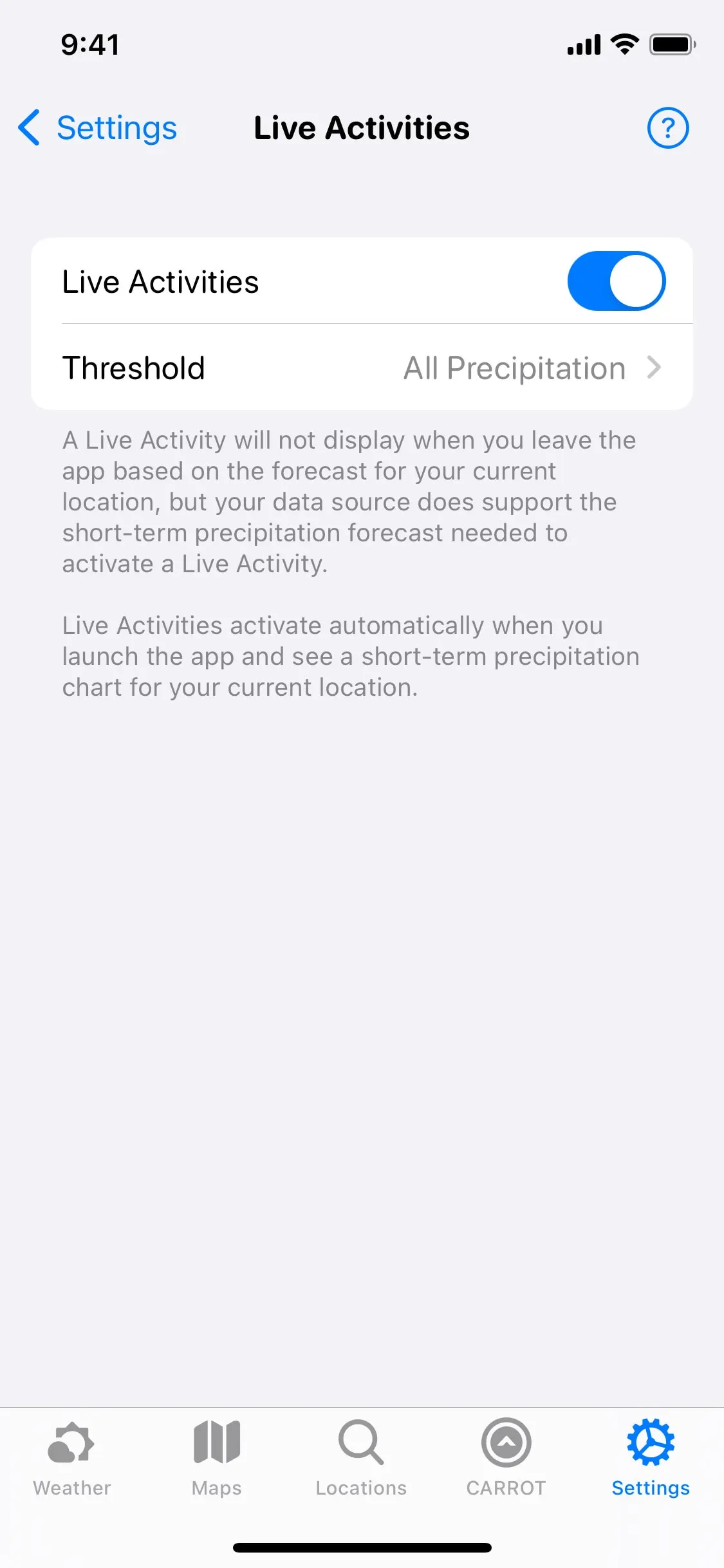CARROT Weather UI Design Screenshot: Snarky Forecasts & Radar