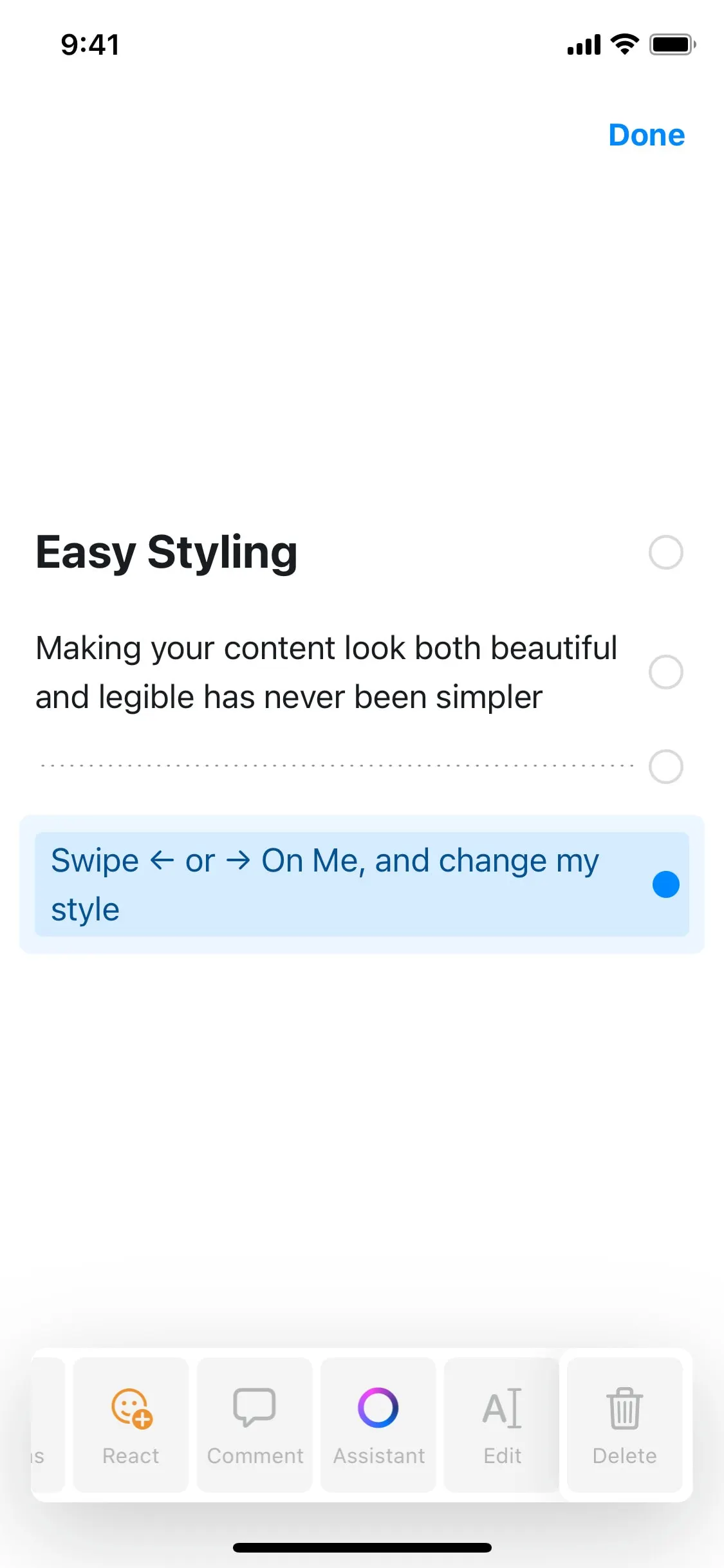 Craft UI Design Screenshot: Document Creation & Structured Notes