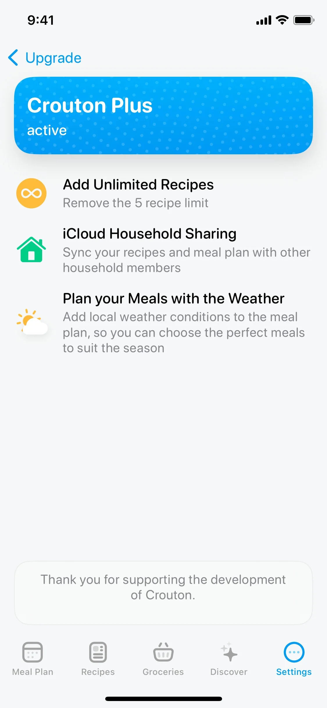 Crouton UI Design Screenshot: Recipe Keeper & Meal Planning Companion