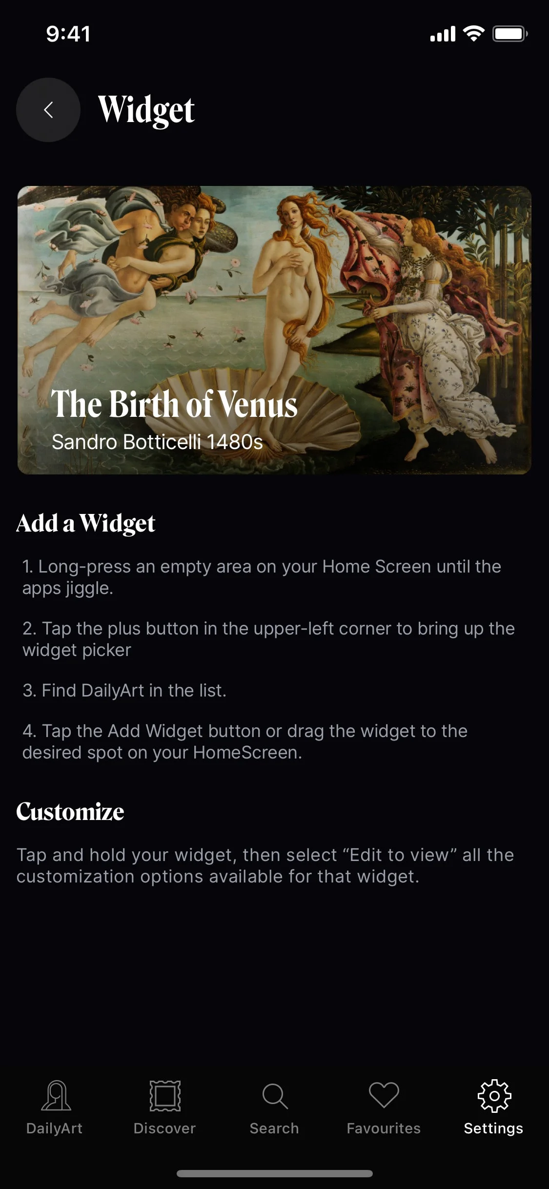 DailyArt UI Design Screenshot: Daily Masterpieces & Art History Stories