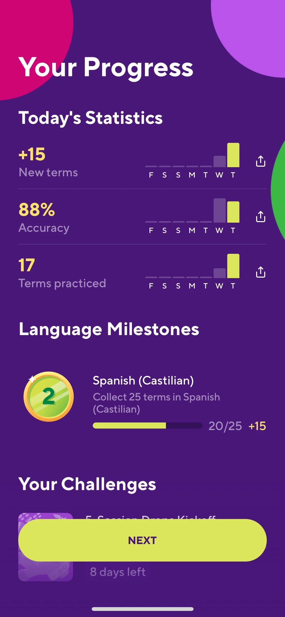 Drops UI Design Screenshot: Visual Fast-Paced Language Learning