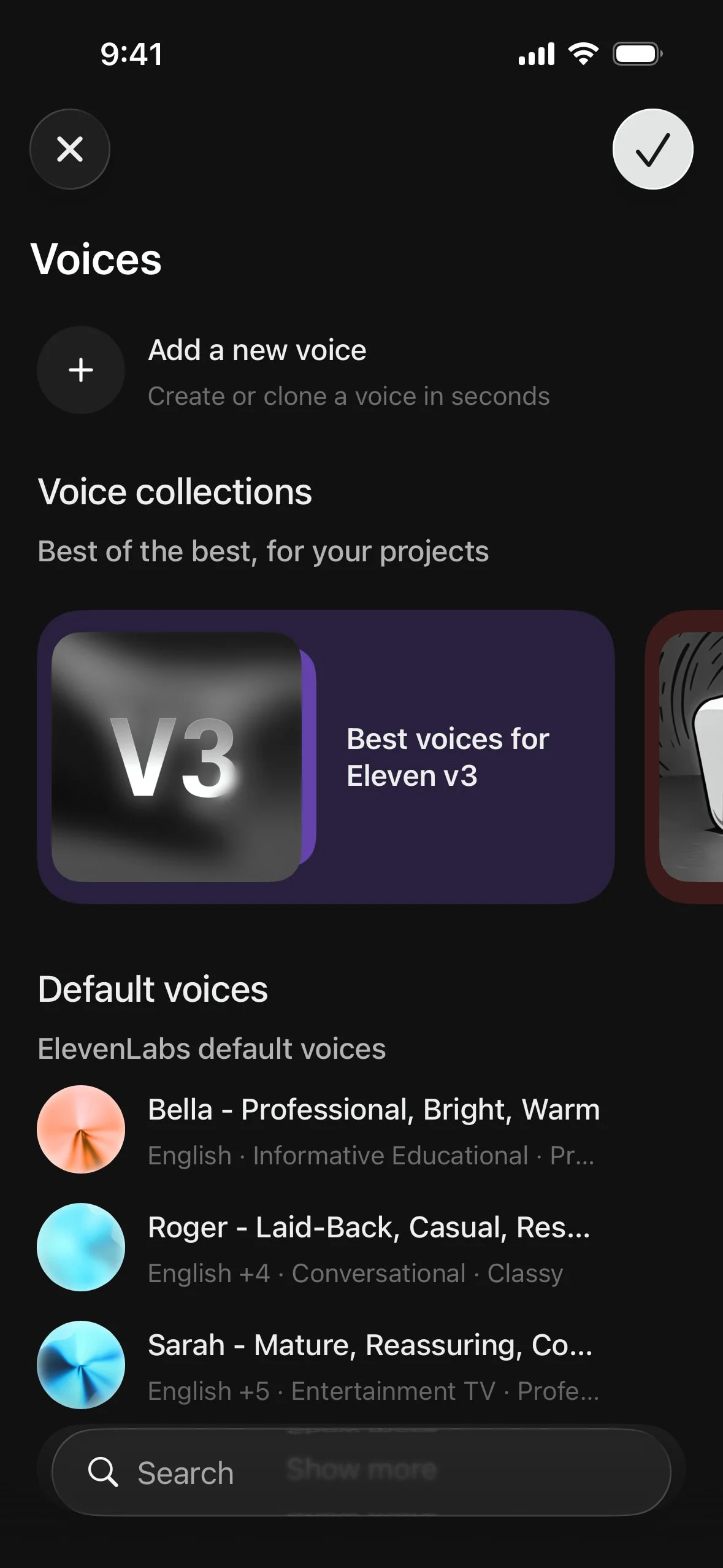 elevenlabs UI Design Screenshot: Generative Voice & Speech Synthesis