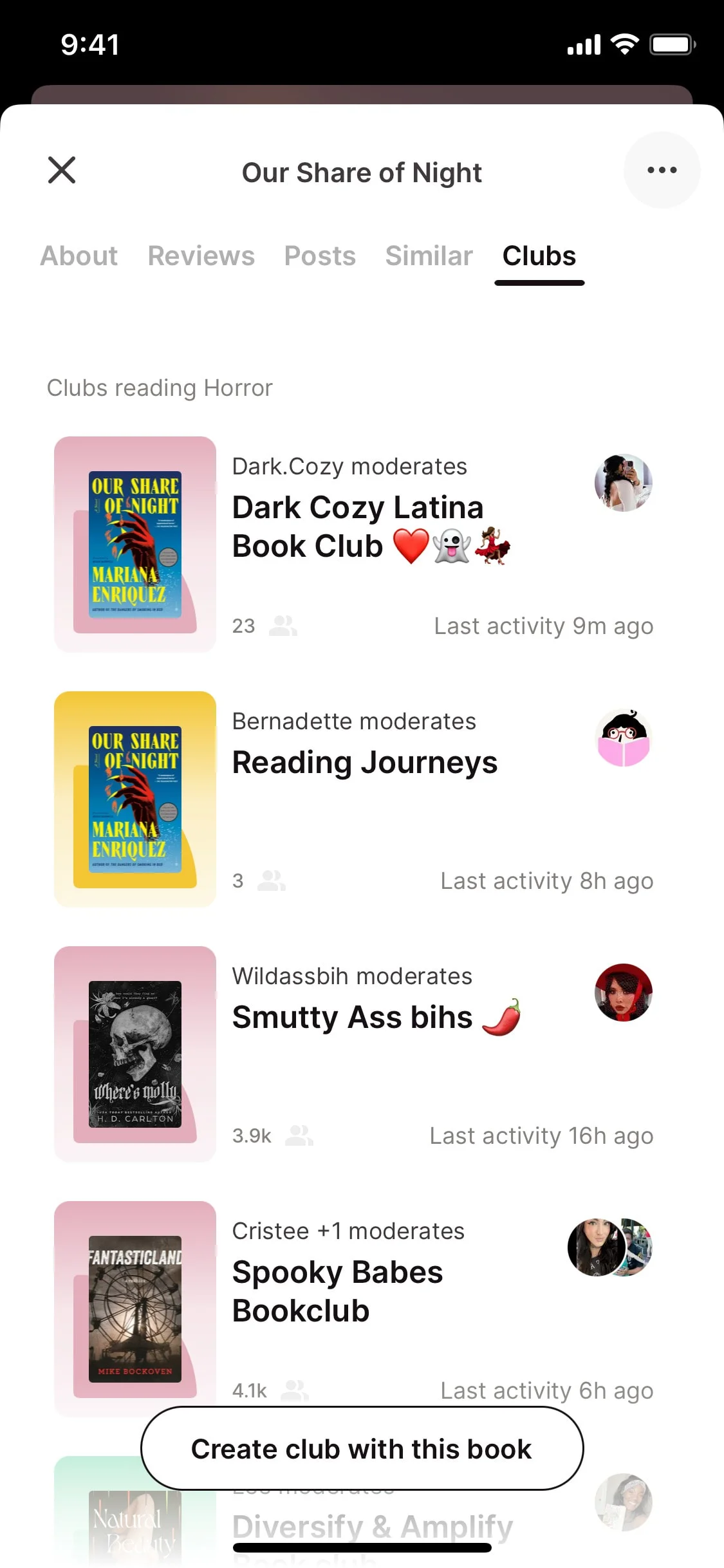 Fable UI Design Screenshot: Social Book Clubs & Reading Lists