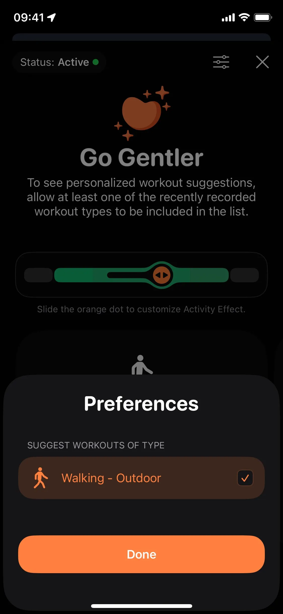 Gentler Streak UI Design Screenshot: Heart-Centric Workout & Recovery Tracker