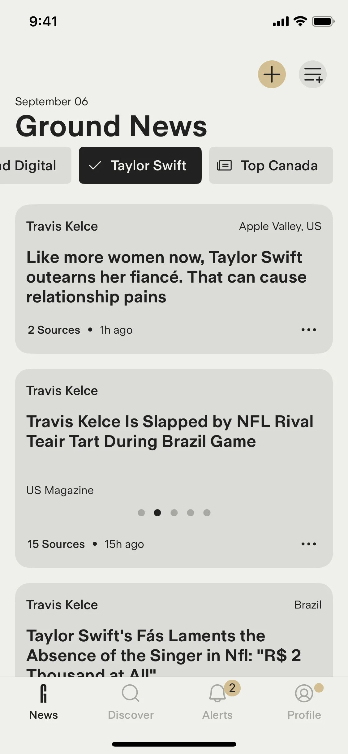 groundnews UI Design Screenshot: Unbiased News Comparison & Blindspot Monitor