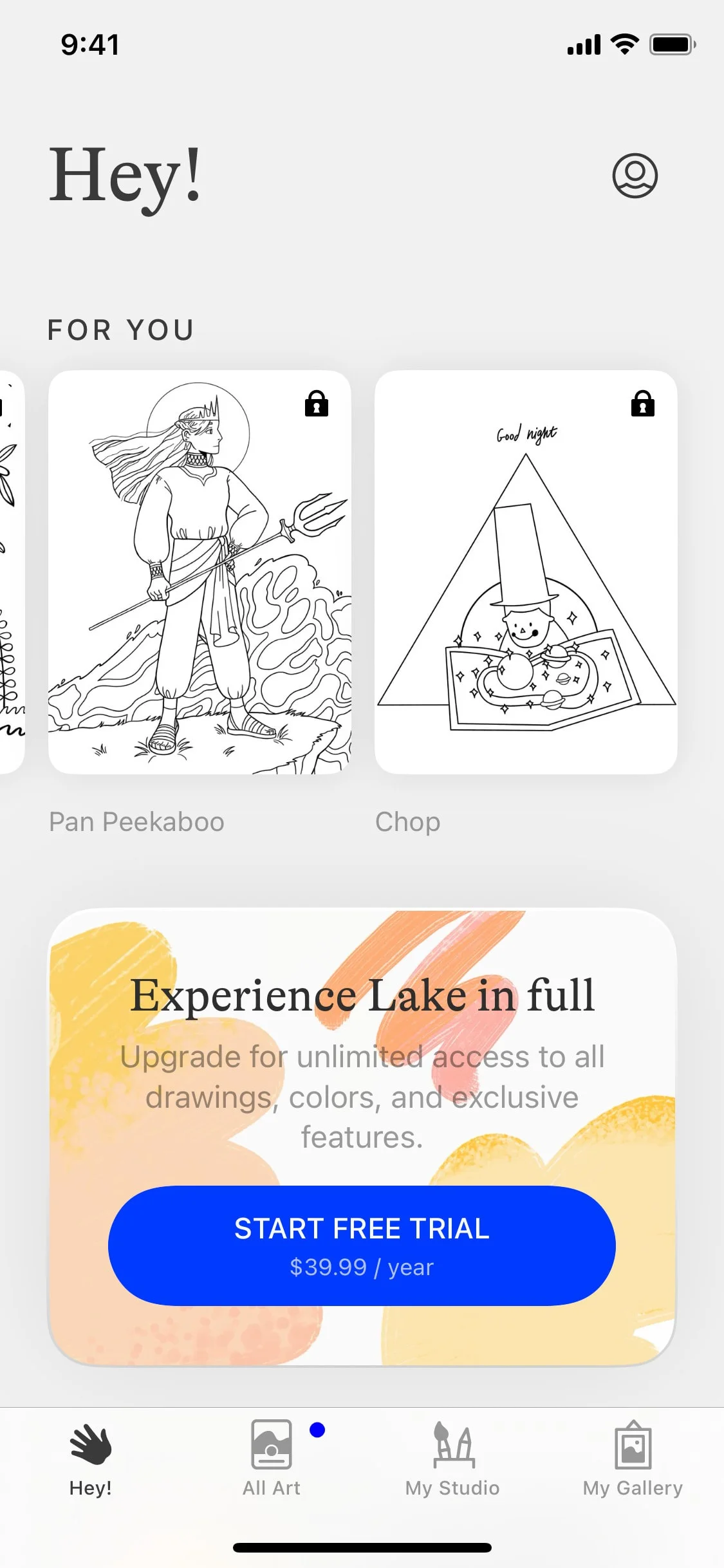 Lake UI Design Screenshot: Coloring Books by Independent Artists