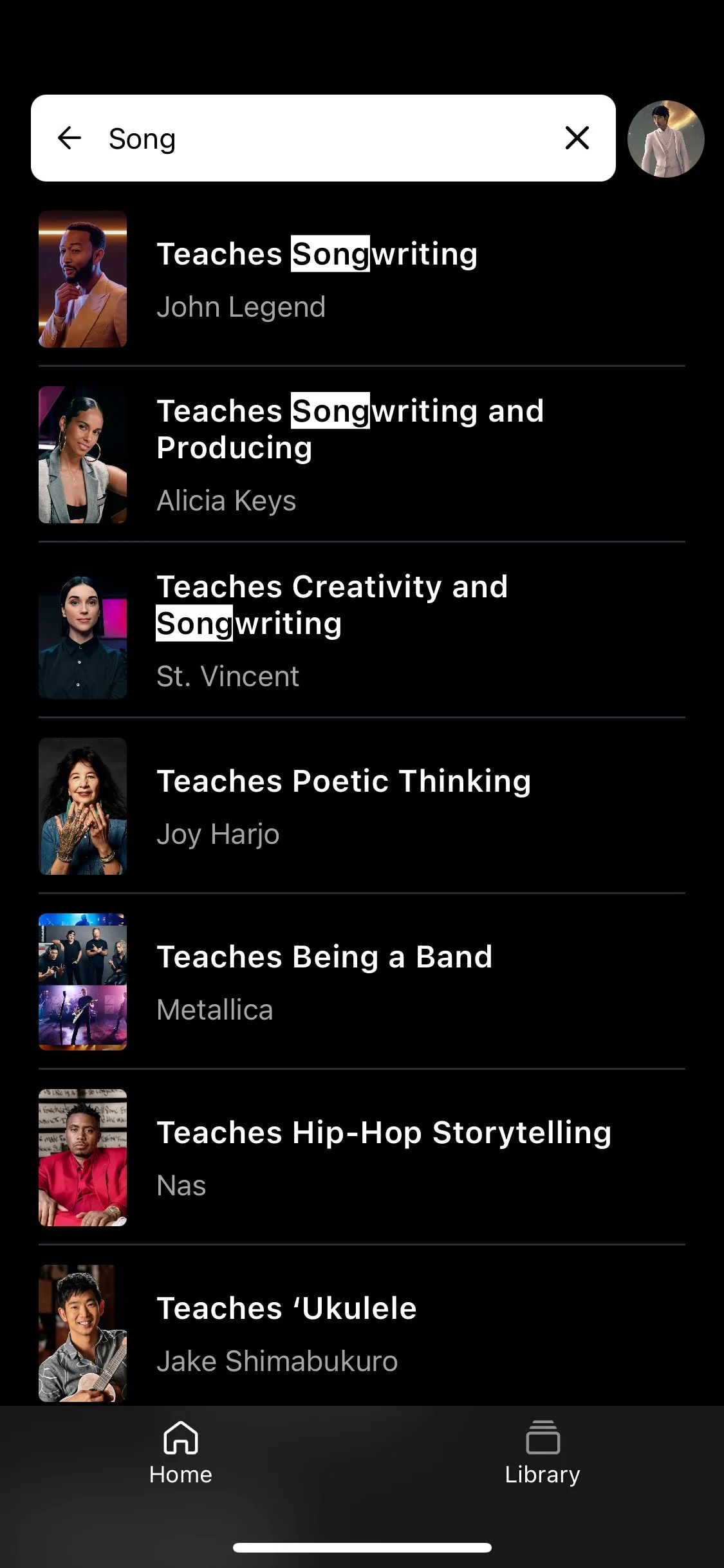 MasterClass UI Design Screenshot: Learn from the World's Best Minds