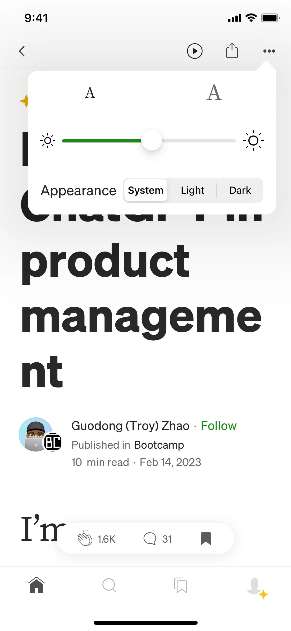 Medium UI Design Screenshot: Thoughtful Writing & Deep Essays