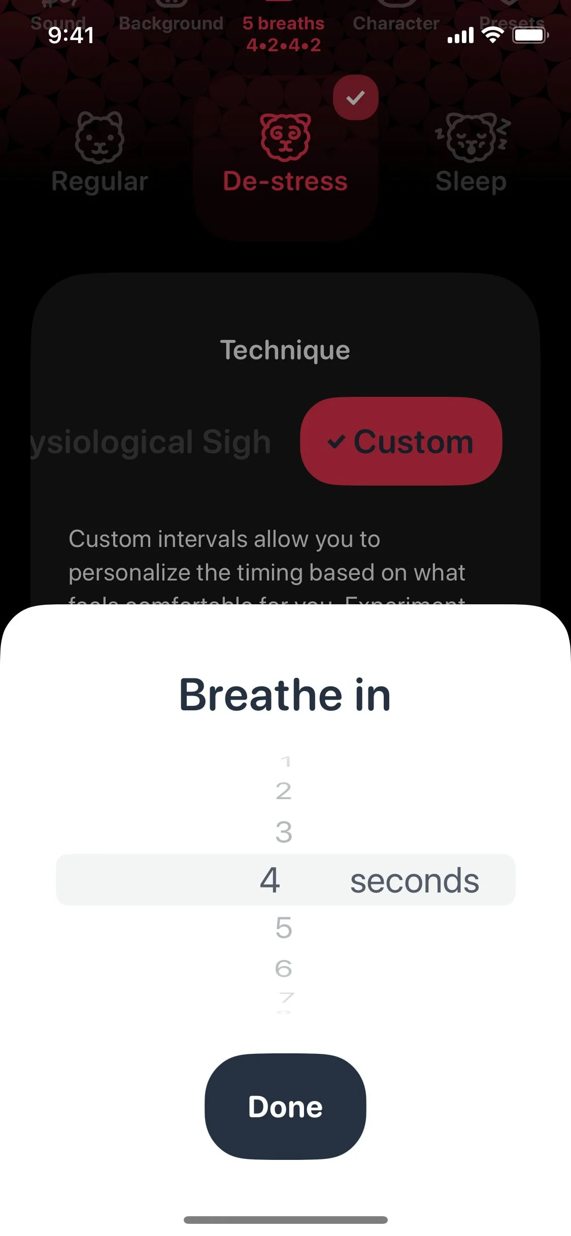 Mindllama UI Design Screenshot: Guided Breathing & Mindful Relaxation