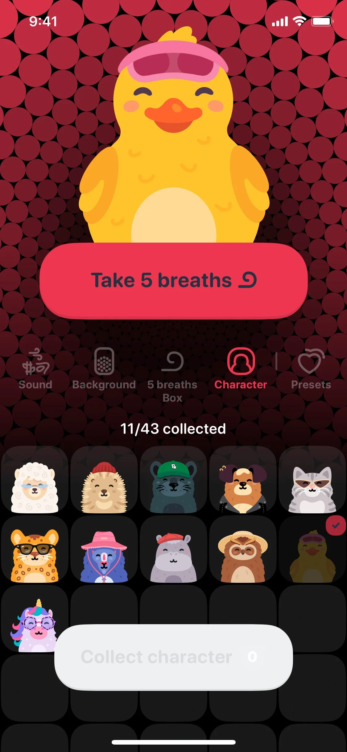 Mindllama UI Design Screenshot: Mindfulness, Meditation & Breathing Companion