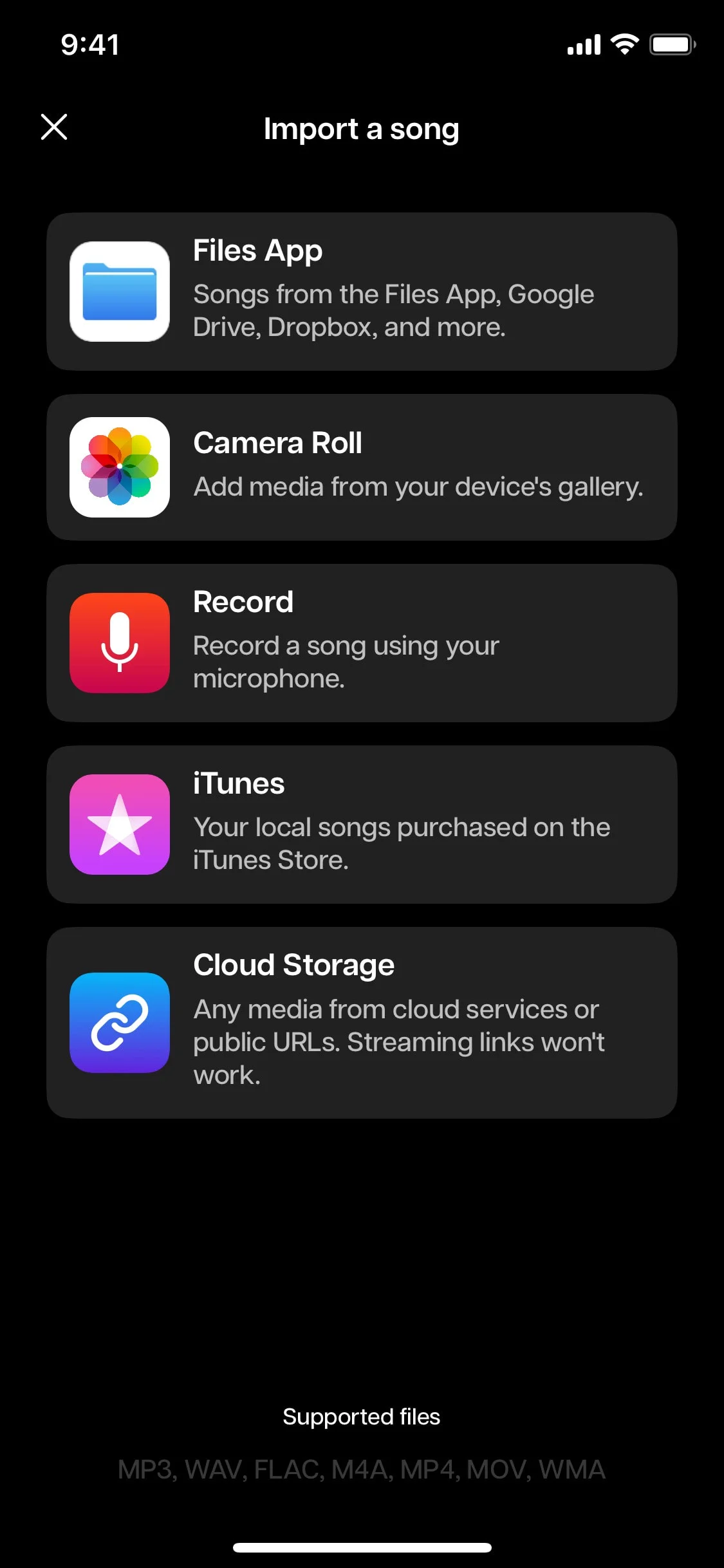 Moises UI Design Screenshot: AI Audio Separation & Musician Studio