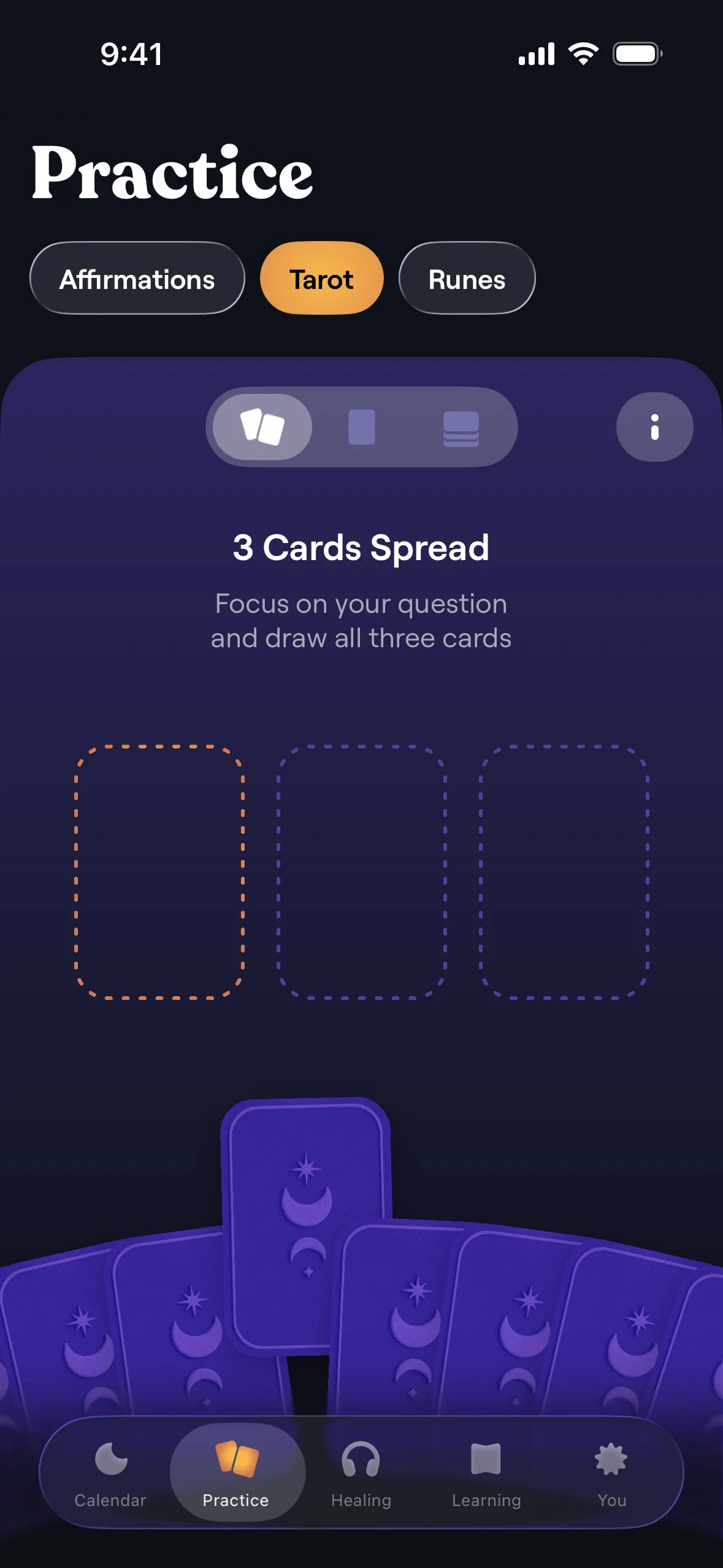 moonly UI Design Screenshot: Moon Calendar, Tarot & Ancient Wisdom