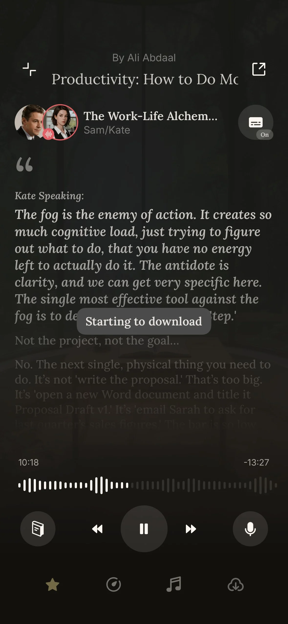 Nooka UI Design Screenshot: Bite-Sized Book & Audio Insights