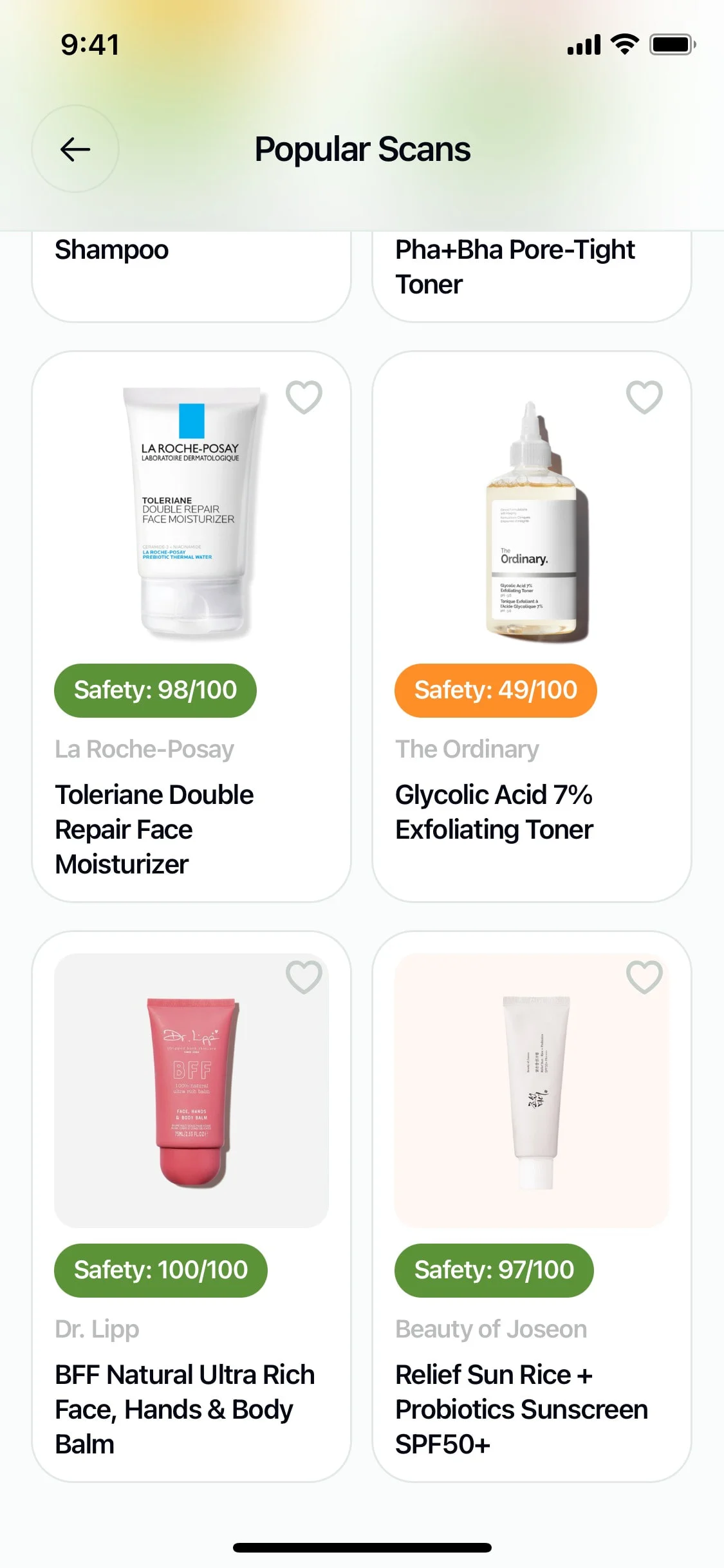 OnSkin UI Design Screenshot: Cosmetic Ingredient Scanner & Analysis