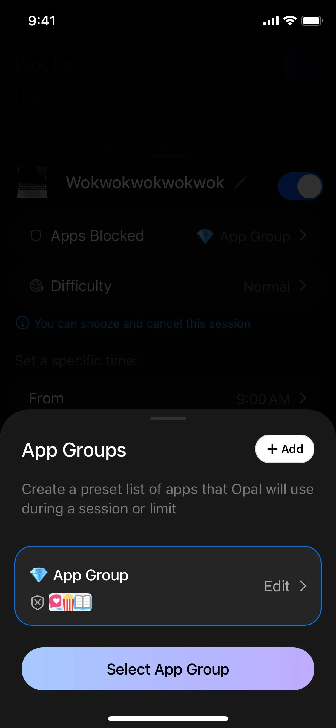 Opal UI Design Screenshot: Screen Time Focus & Digital Well-being