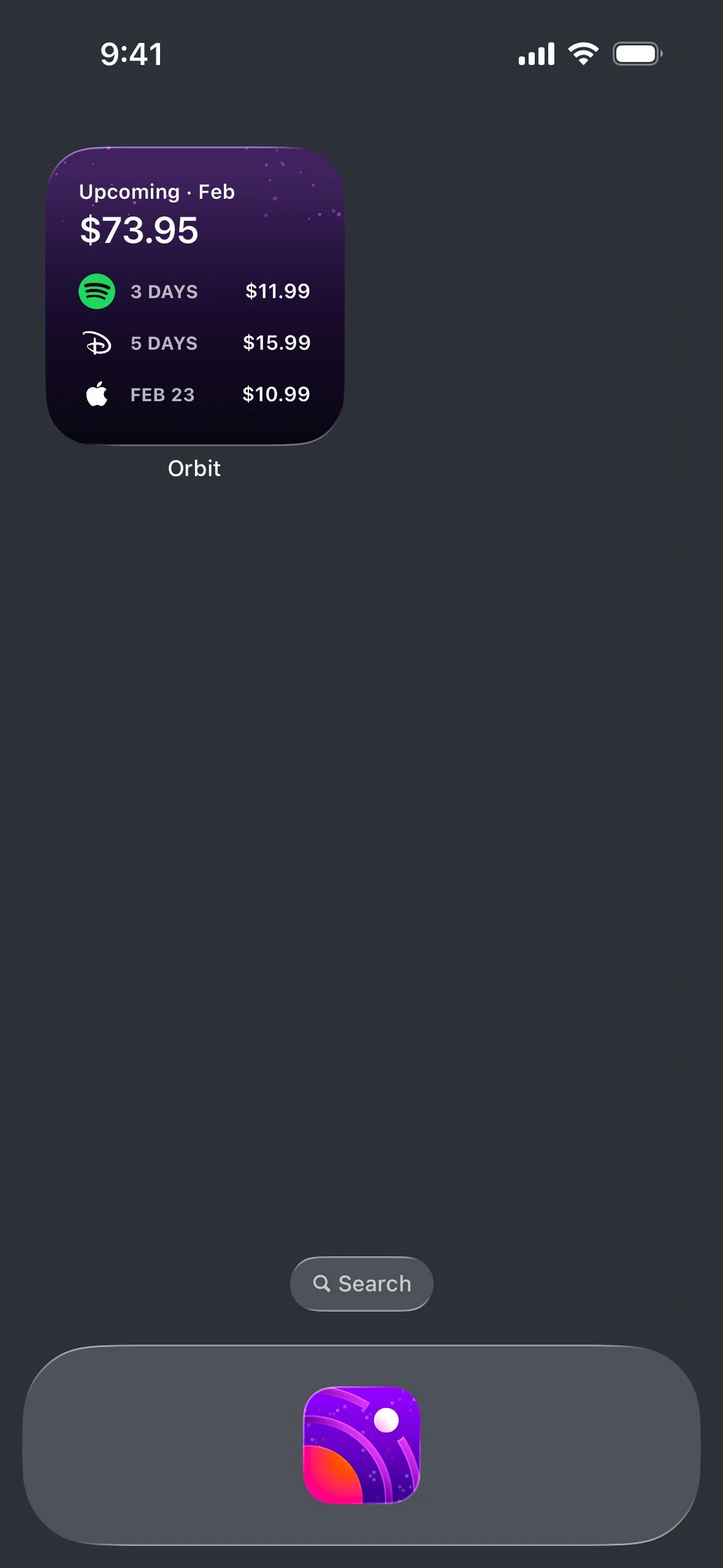 orbit UI Design Screenshot: Subscription Management & Bill Tracker