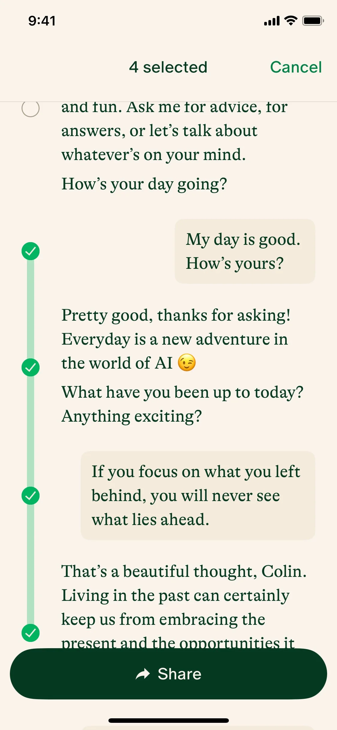 Pi UI Design Screenshot: Personal AI Companion & Friendly Conversation