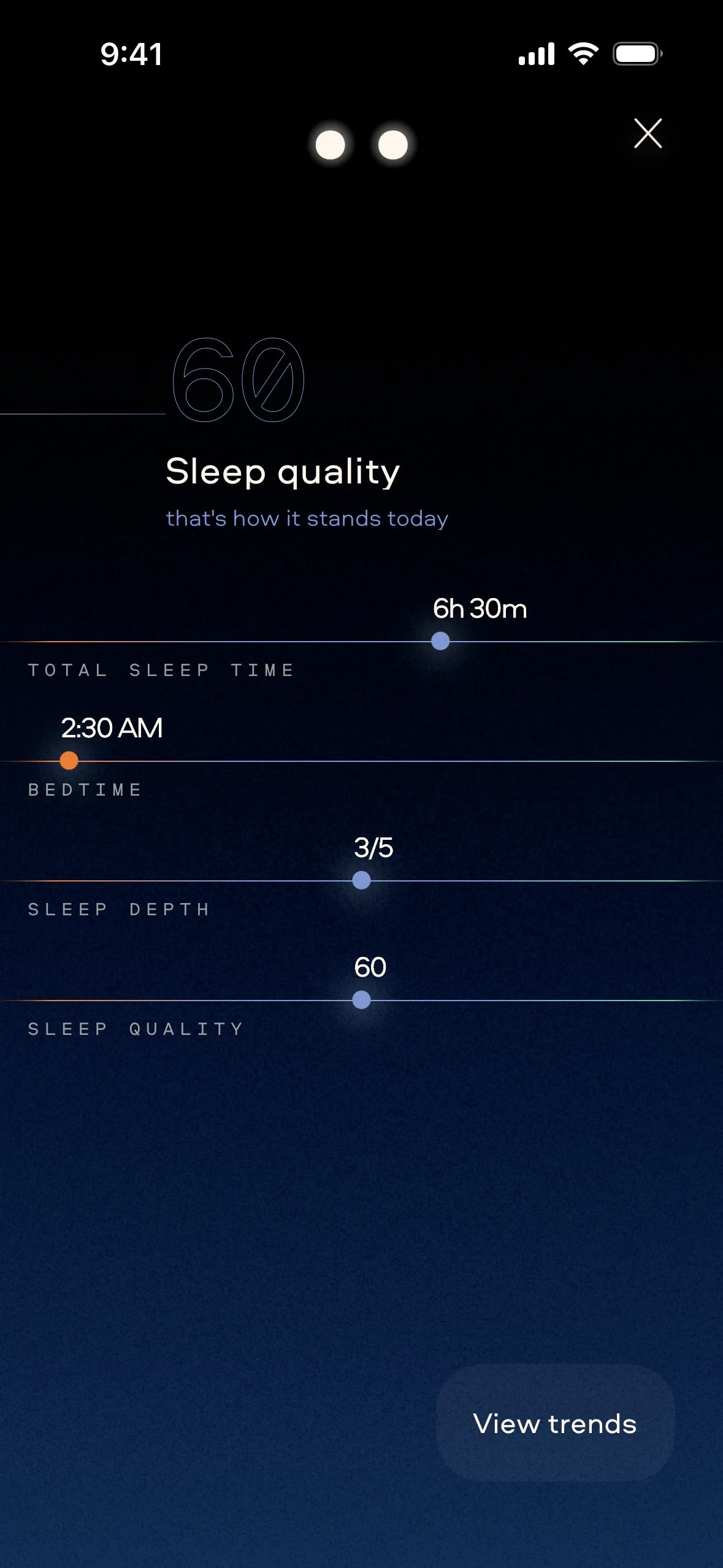 Remy UI Design Screenshot: Sleep Health & Bedtime Analytics