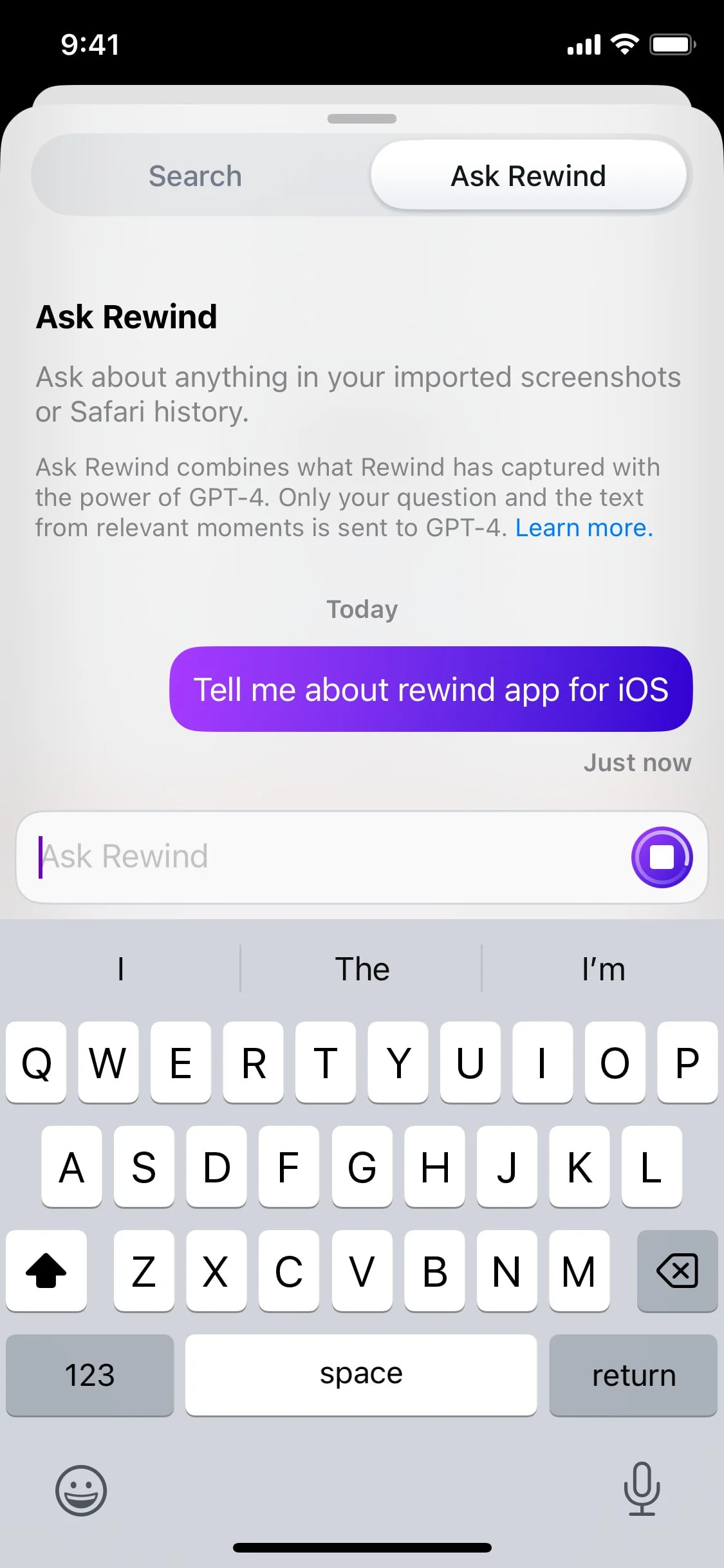Rewind UI Design Screenshot: Personal AI Memory & Screen Recall