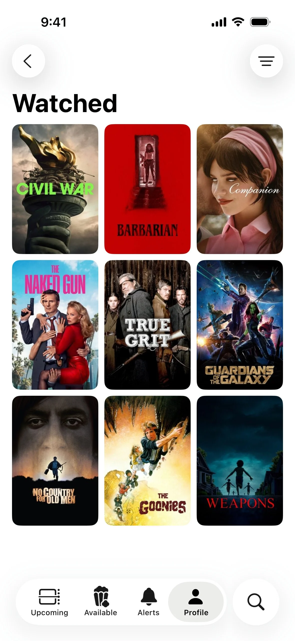 showcase UI Design Screenshot: Movie & TV Watchlists with Release Alerts