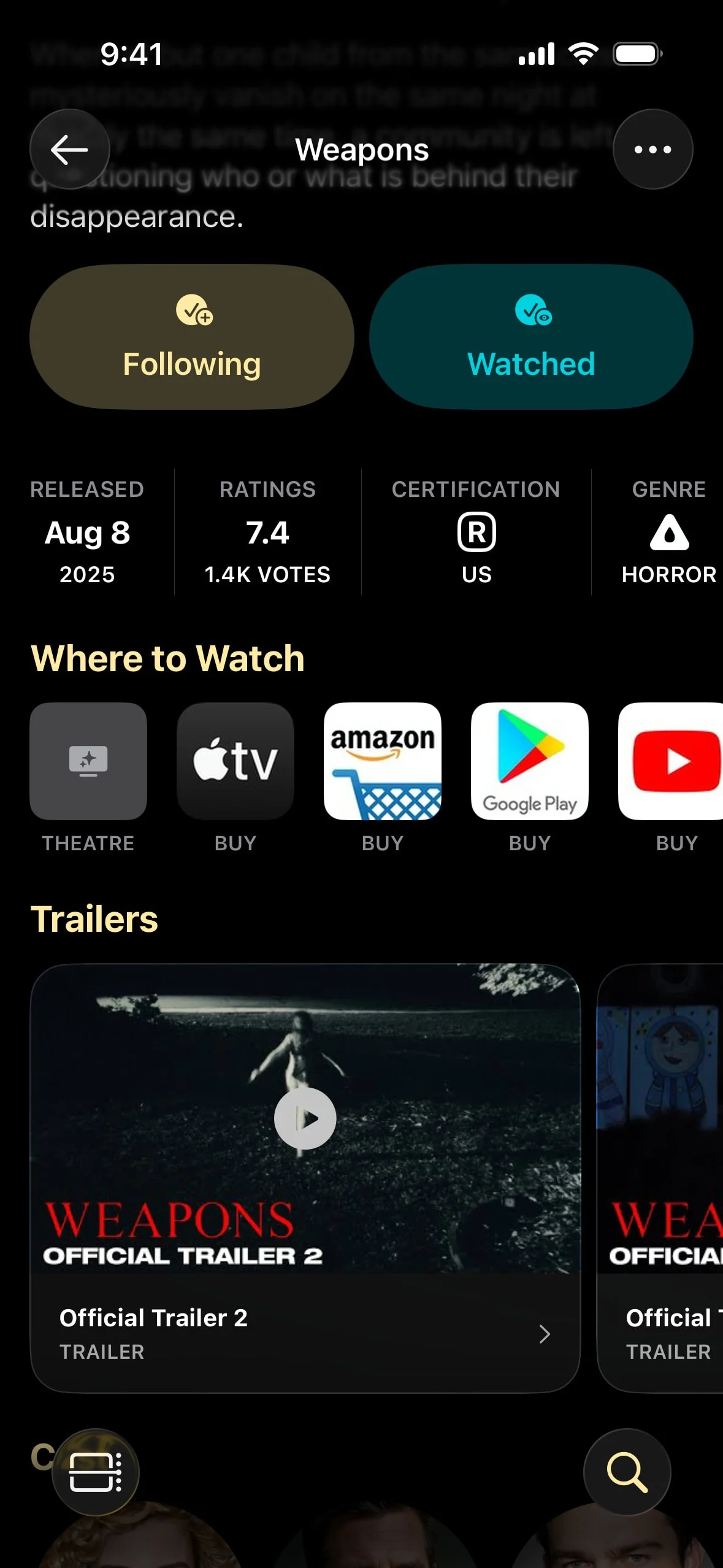 showcase UI Design Screenshot: Cinema Showtimes & Movie Tracking