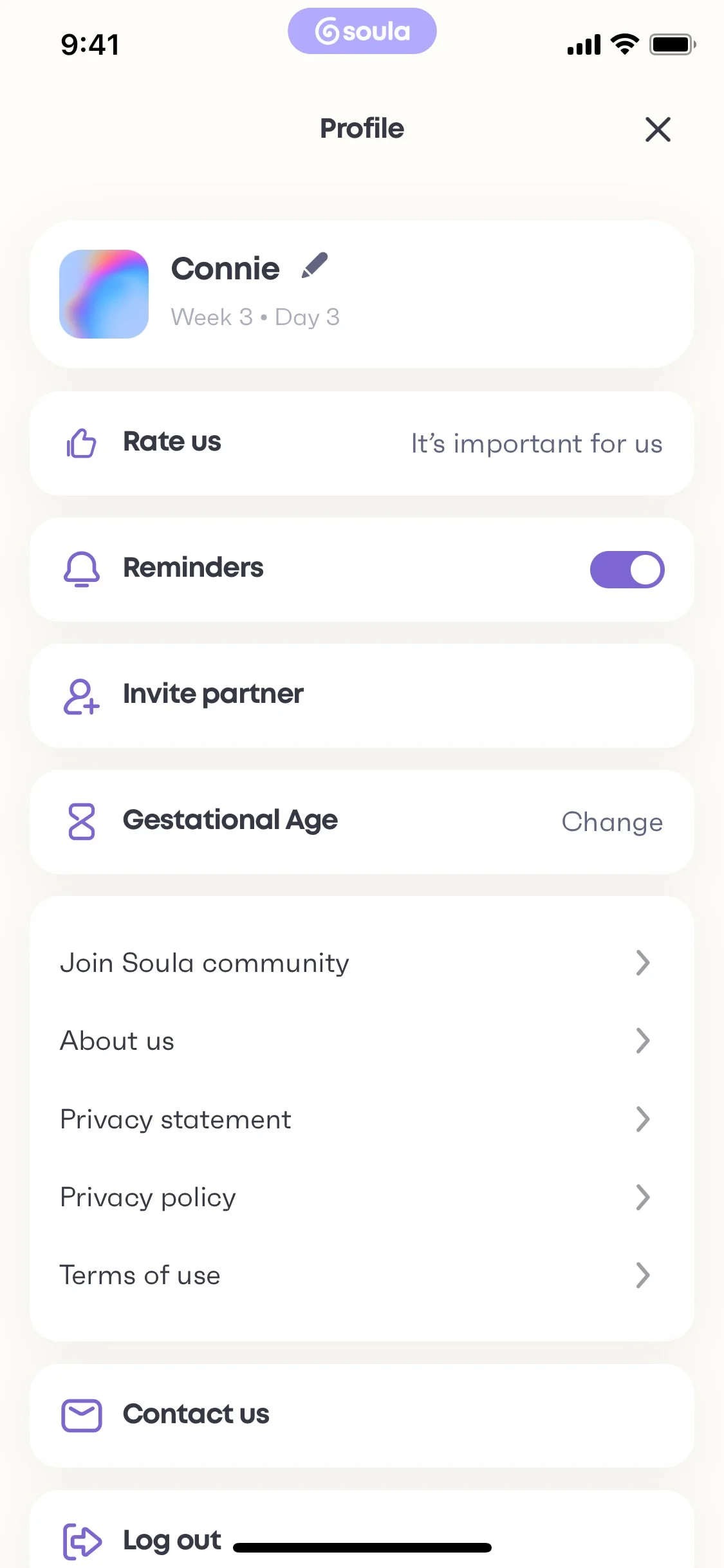 Soula UI Design Screenshot: AI Doula & Maternity Care Companion