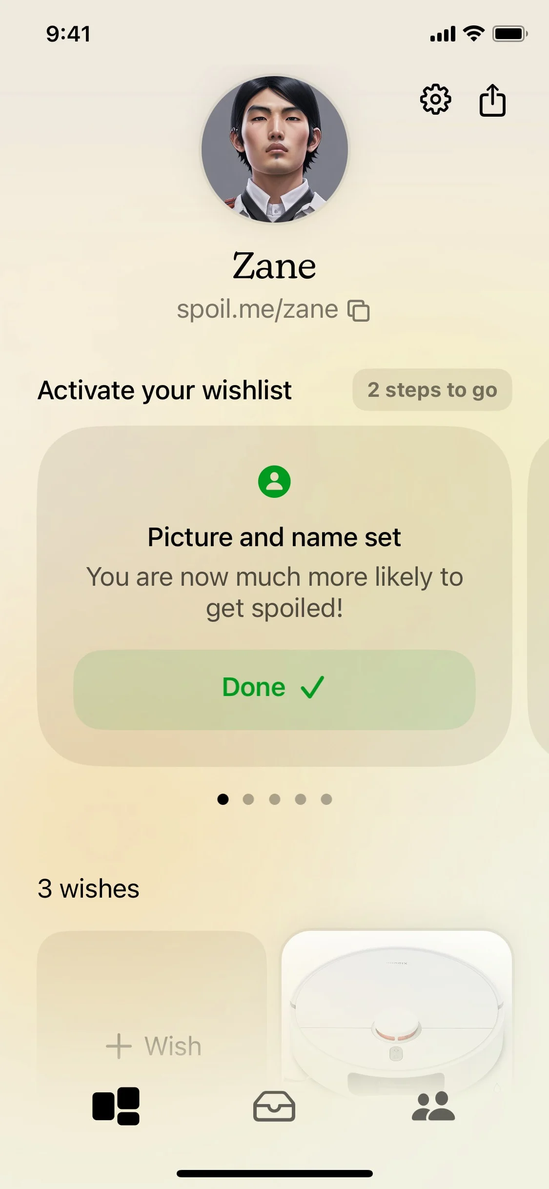 Spoilme UI Design Screenshot: Surprise Gifts & Wishlist Management