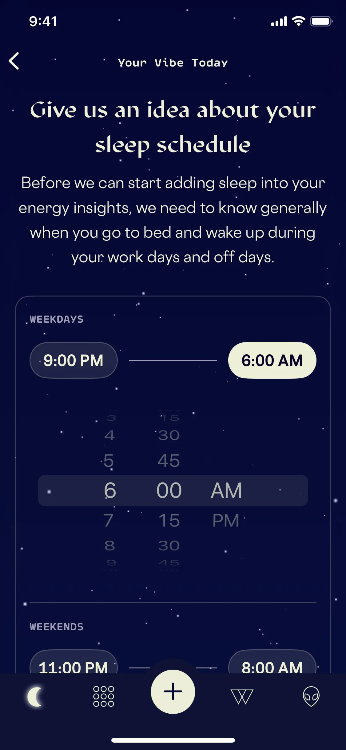 Stardust UI Design Screenshot: Menstrual Cycle & Astrological Insights