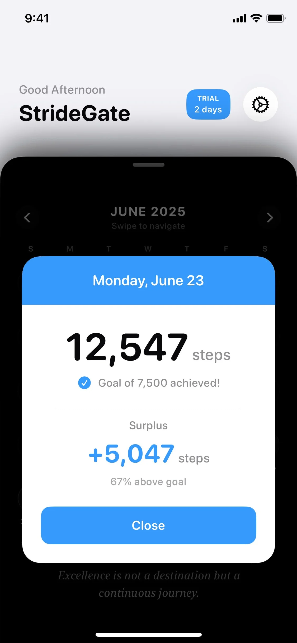 stridegate UI Design Screenshot: Daily Step Goals & Activity Streaks