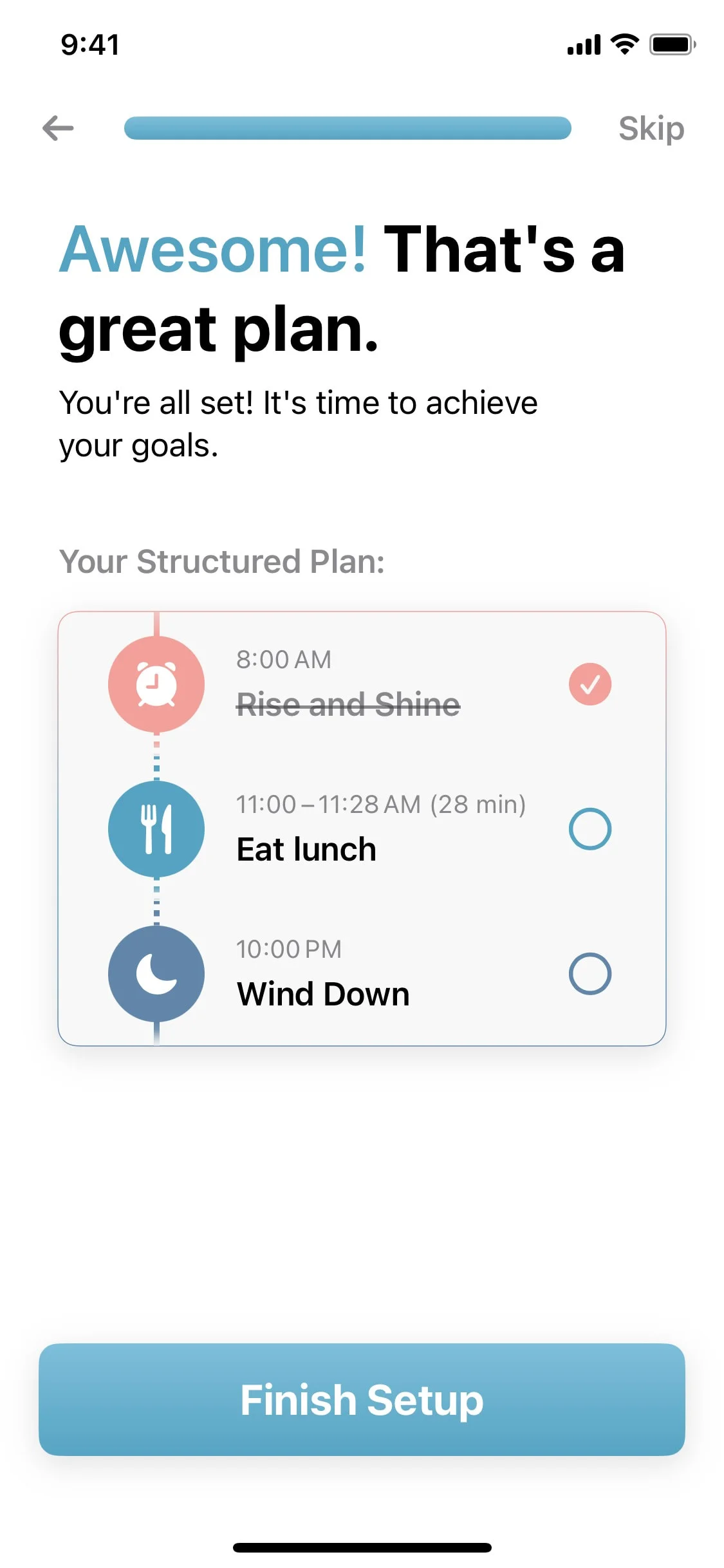 Structured UI Design Screenshot: Visual Daily Planner & Timeline Routine