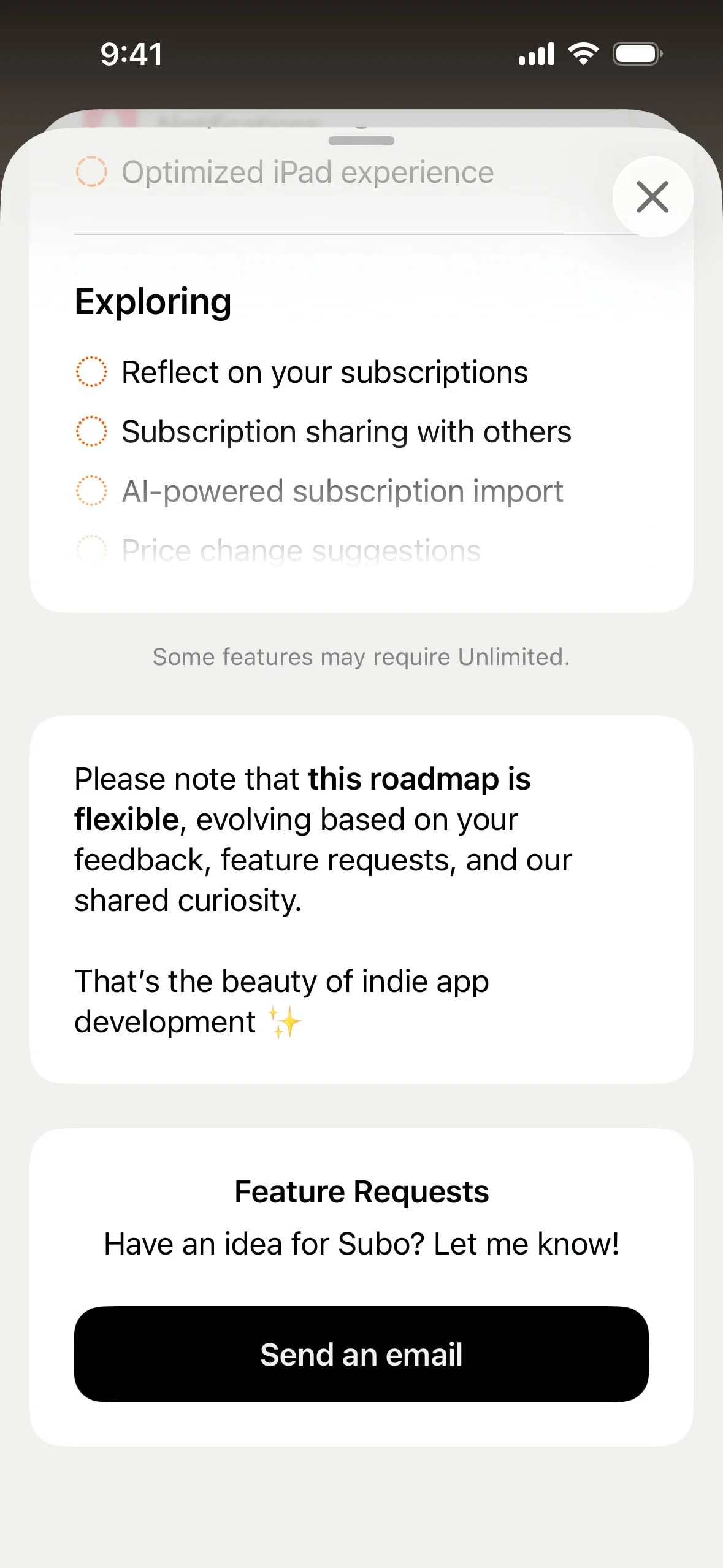 subo UI Design Screenshot: AI Subscription Manager & Bill Tracker