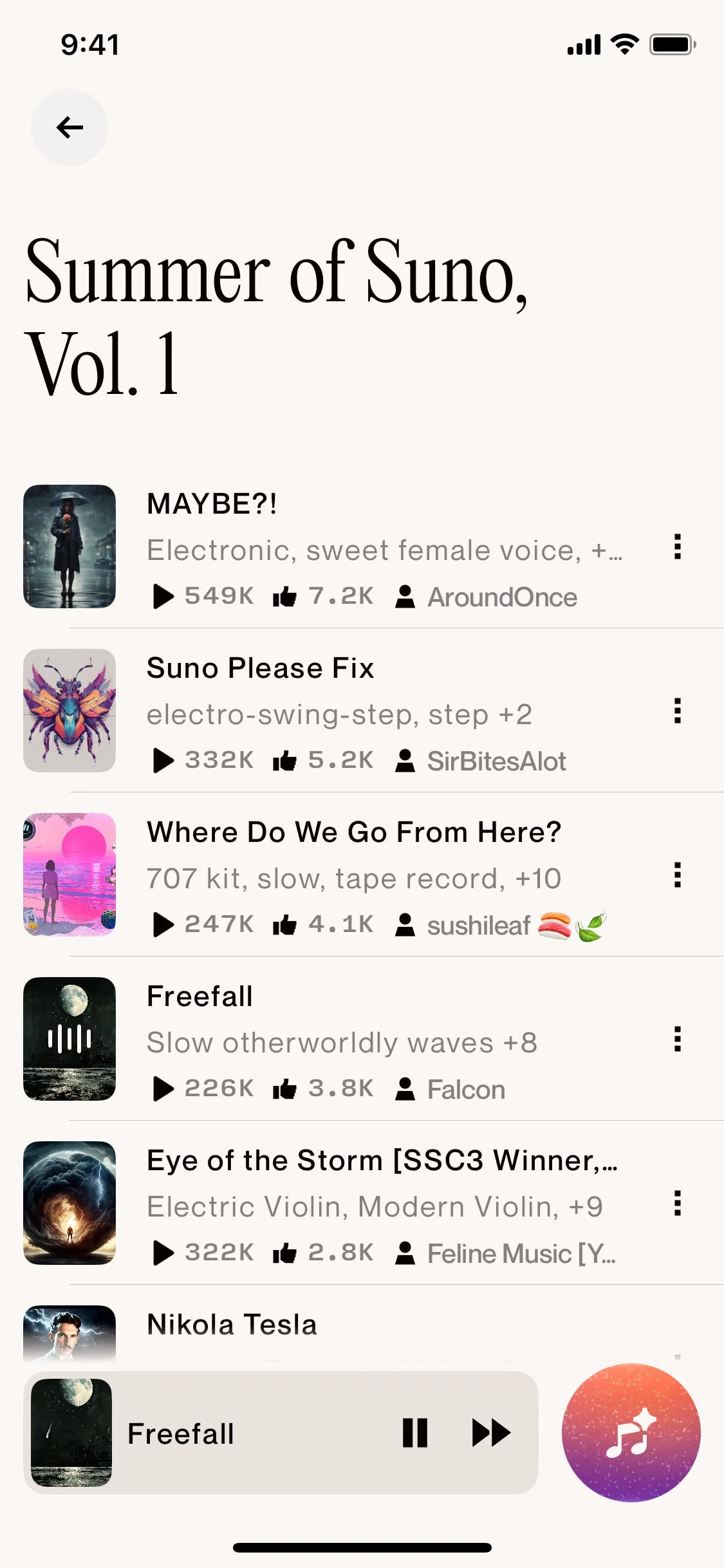 Suno UI Design Screenshot: Generative Music Creation