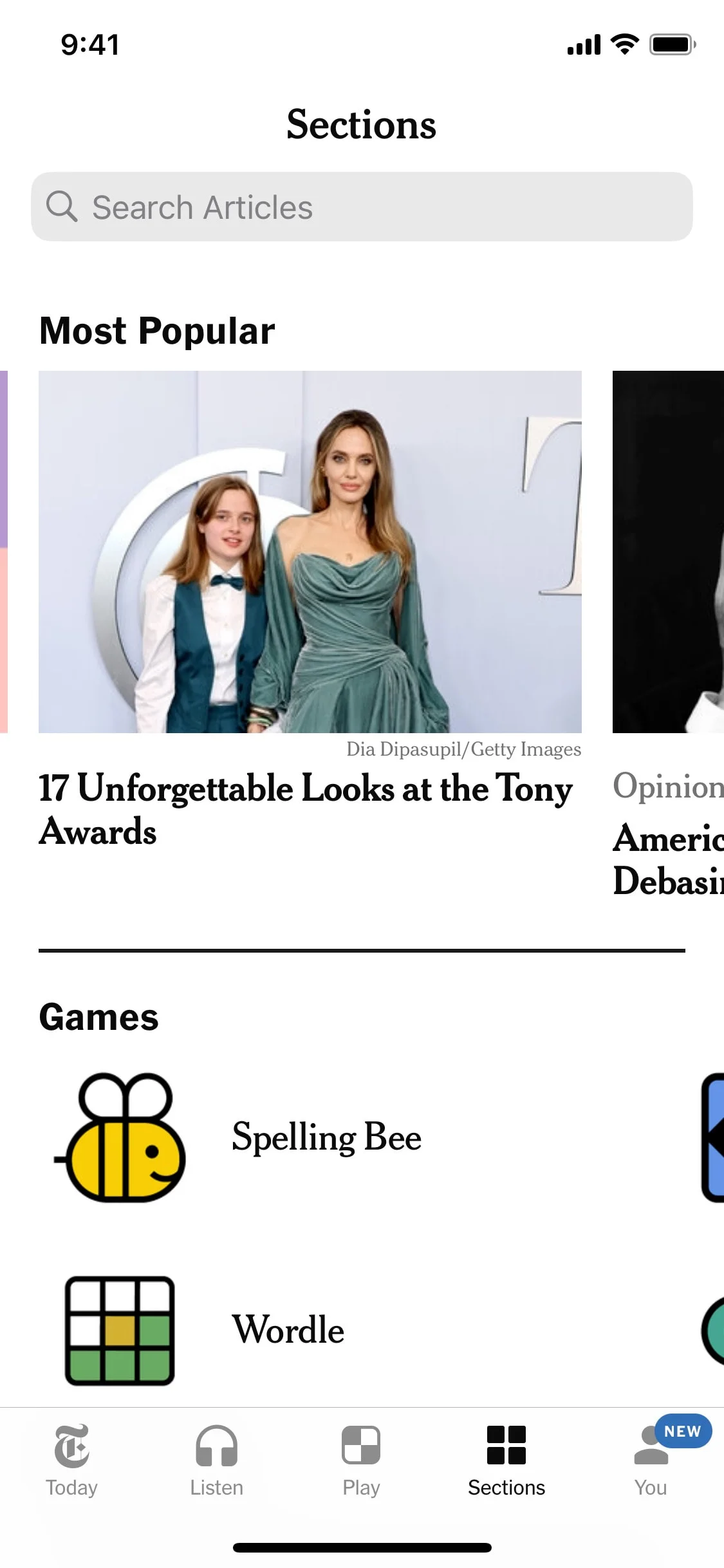 The New York Times UI Design Screenshot: World News, Investigative Reports & Games