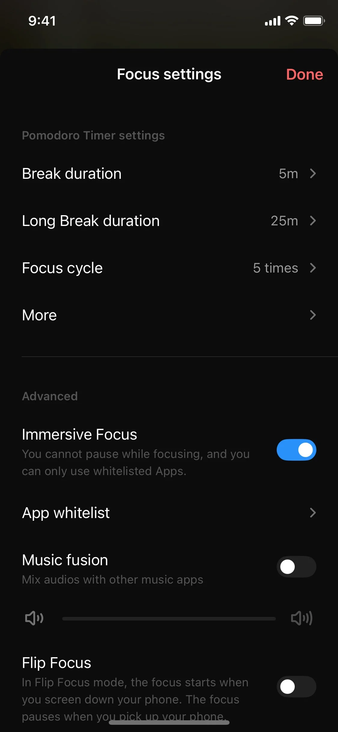 Tide UI Design Screenshot: Focus Timer, White Noise & Sleep