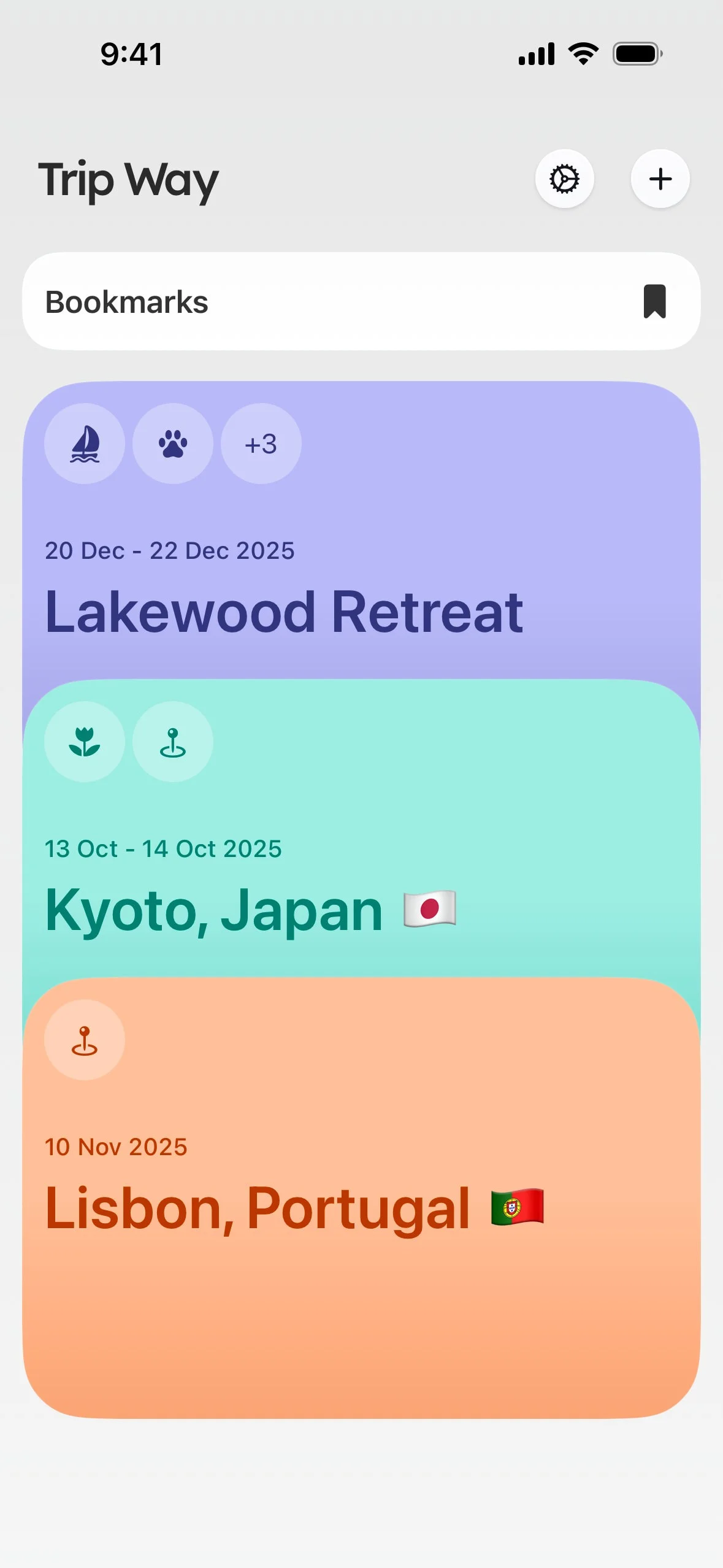 tripway UI Design Screenshot: Visual Trip Planner & Travel Journal