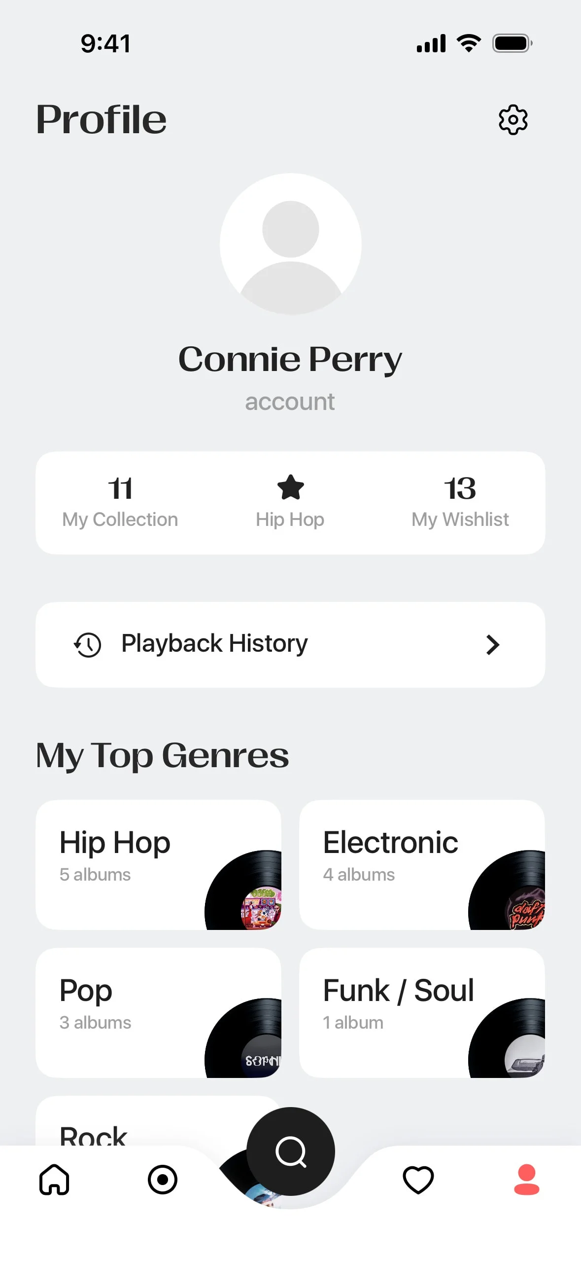 vinyls UI Design Screenshot: Minimalist Music Player & Vinyl Record Vault