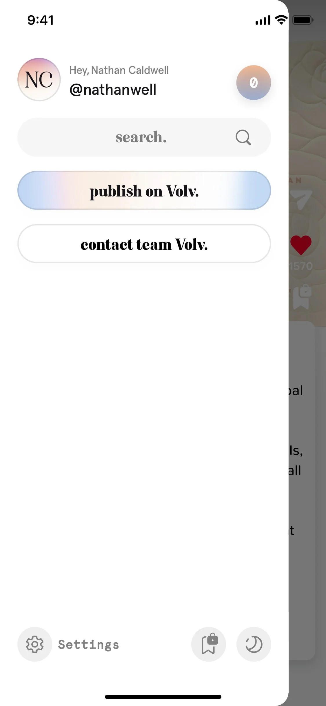 Volv UI Design Screenshot: Bite-Sized News & 9-Second Articles