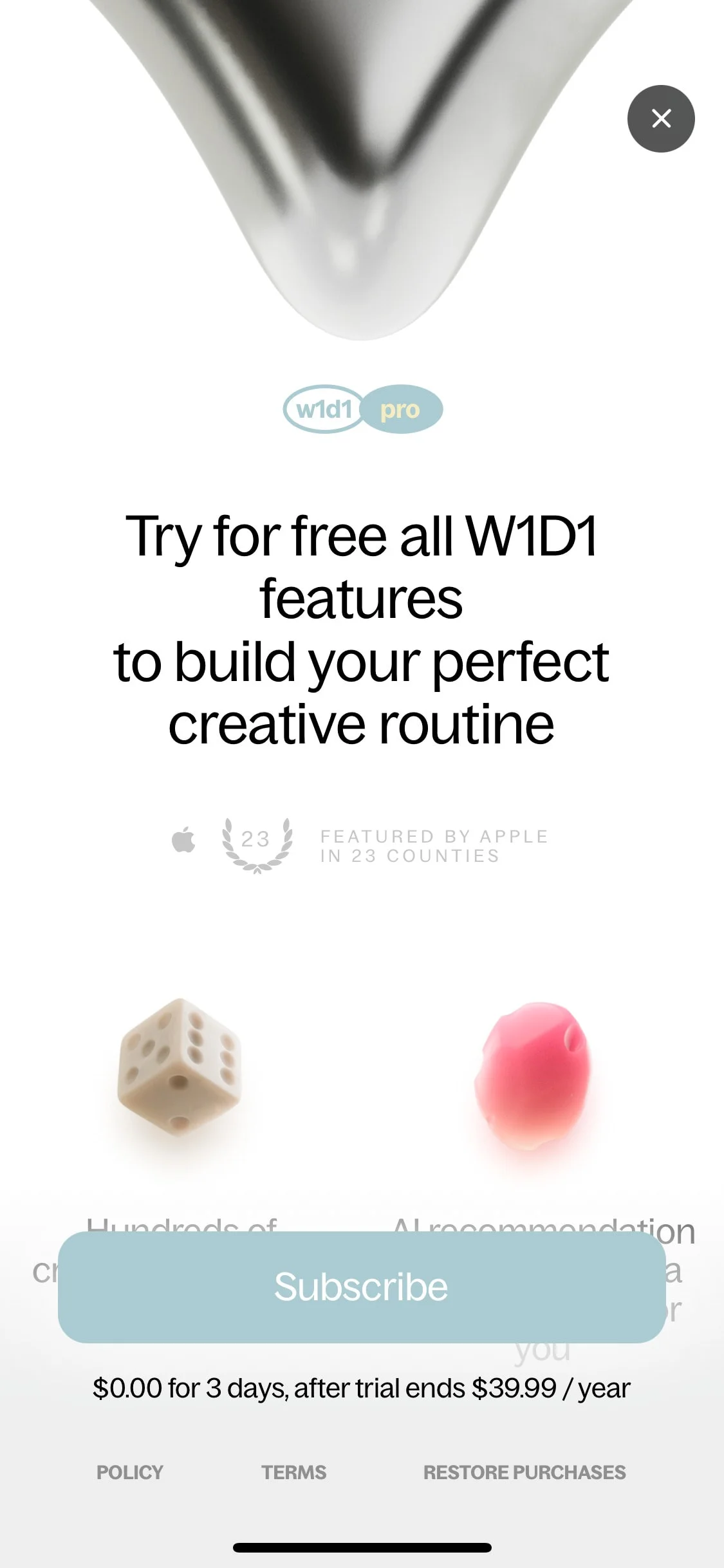 W1D1 UI Design Screenshot: Daily Creative Challenges & Photography